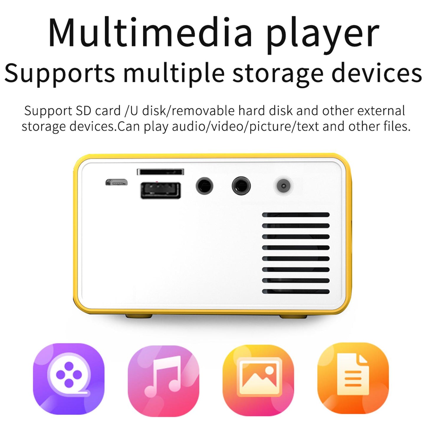 Yellow LED Mini Projector for Laptop Portable Home Theater 320x240 Pixels