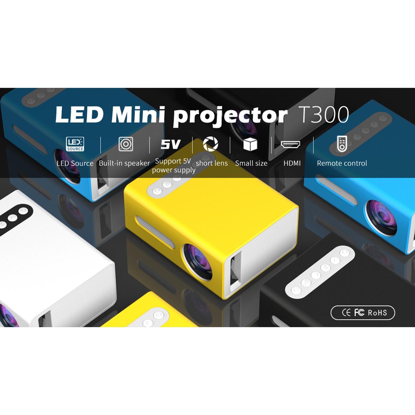 Yellow LED Mini Projector for Laptop Portable Home Theater 320x240 Pixels
