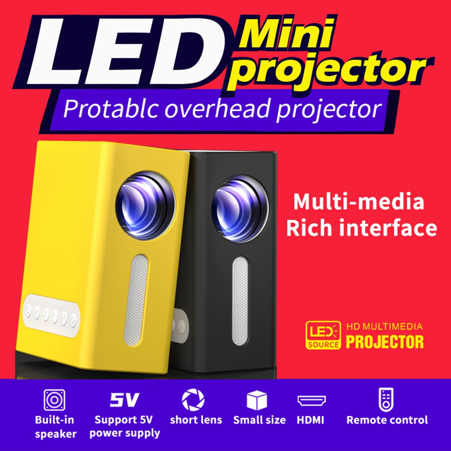 LED Mini Pocket Projector 1080P Cinema HDMI USB TF AV Kids Children Gift