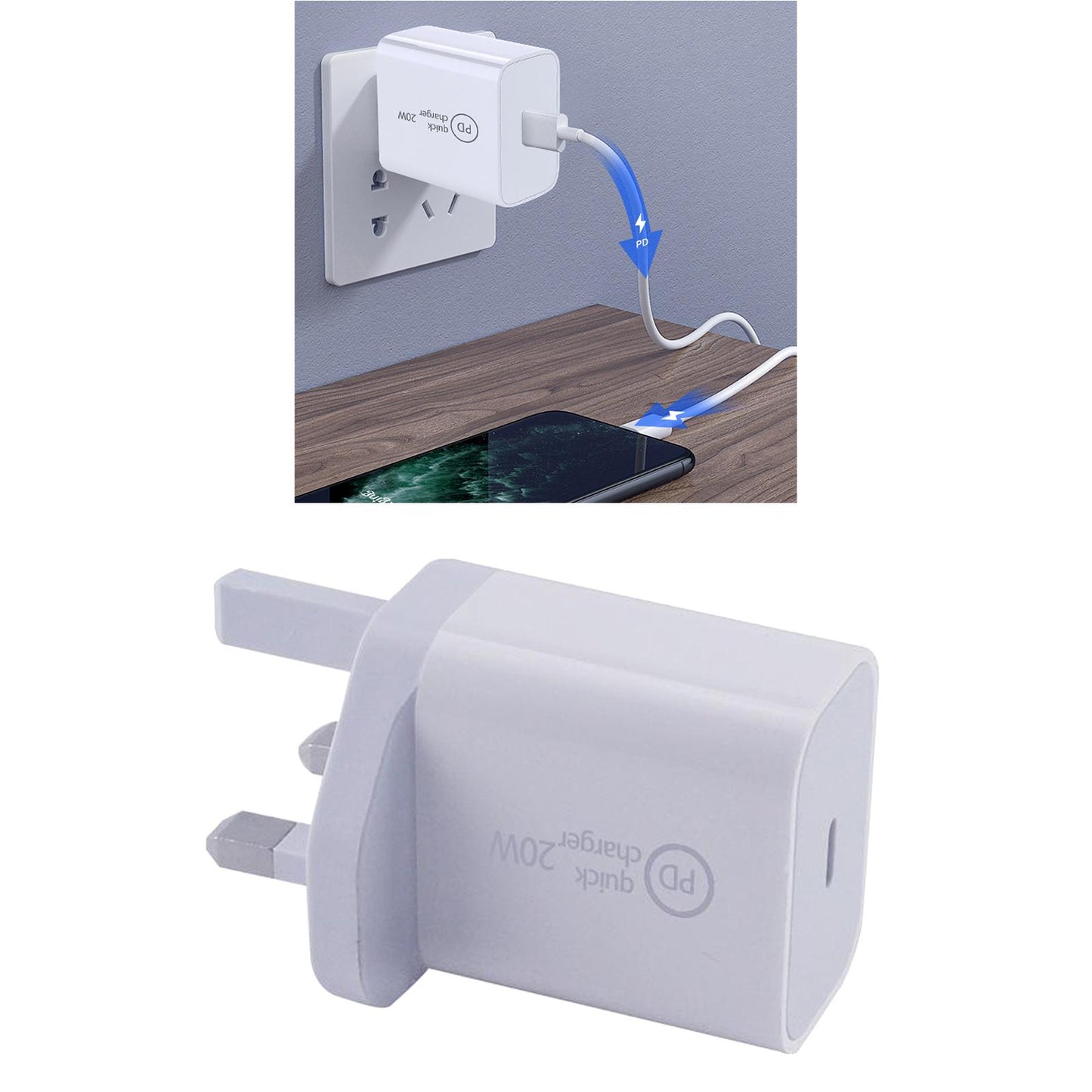 20W Quick Phone Charger Travel Wall Adapter with Charge Protection UK Plug