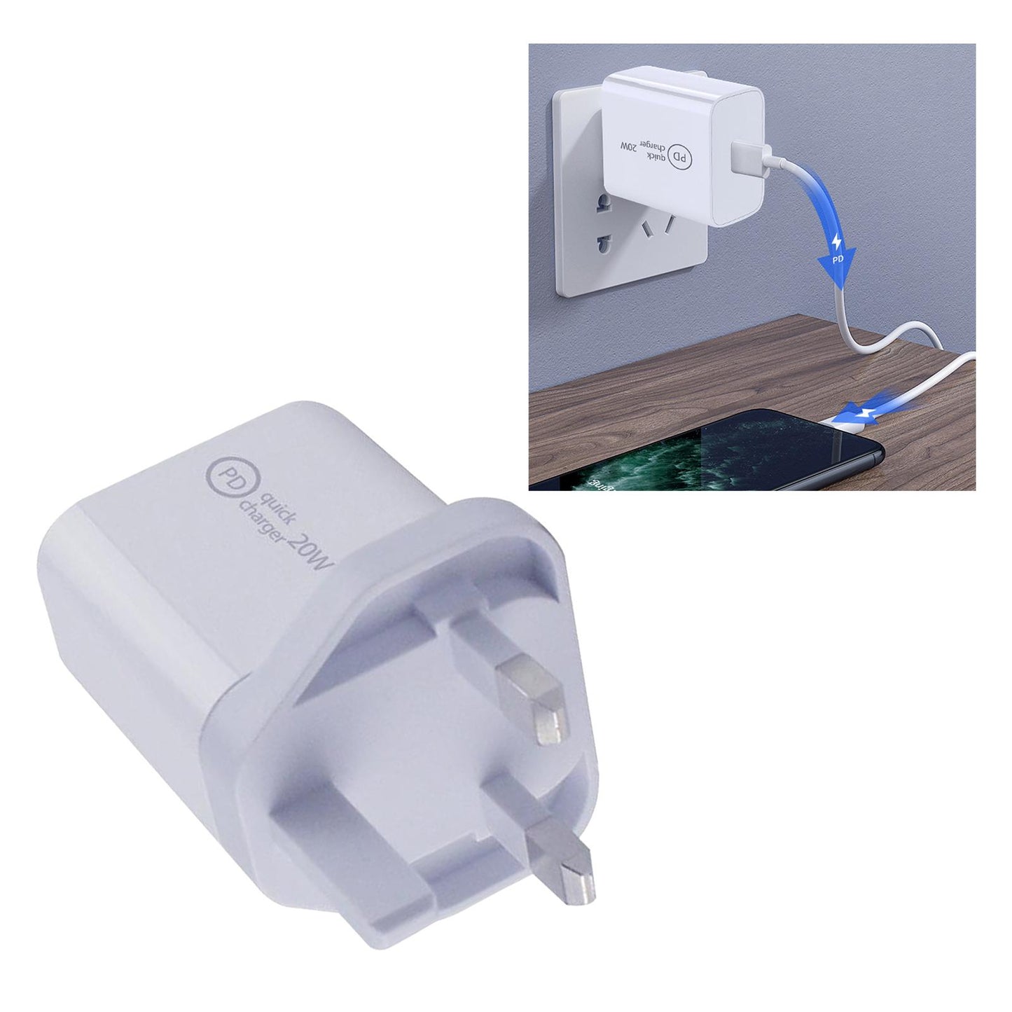20W Quick Phone Charger Travel Wall Adapter with Charge Protection UK Plug