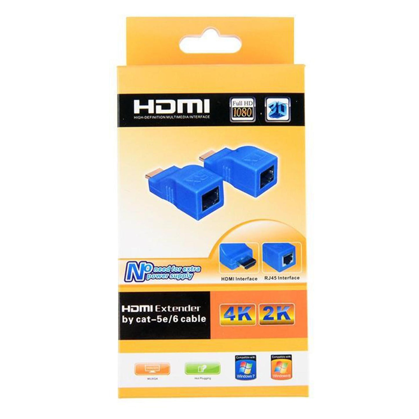 2 Pcs HDMI Extender to RJ45 Over Cat 5e/6 Network Ethernet 4K Adapter Blue