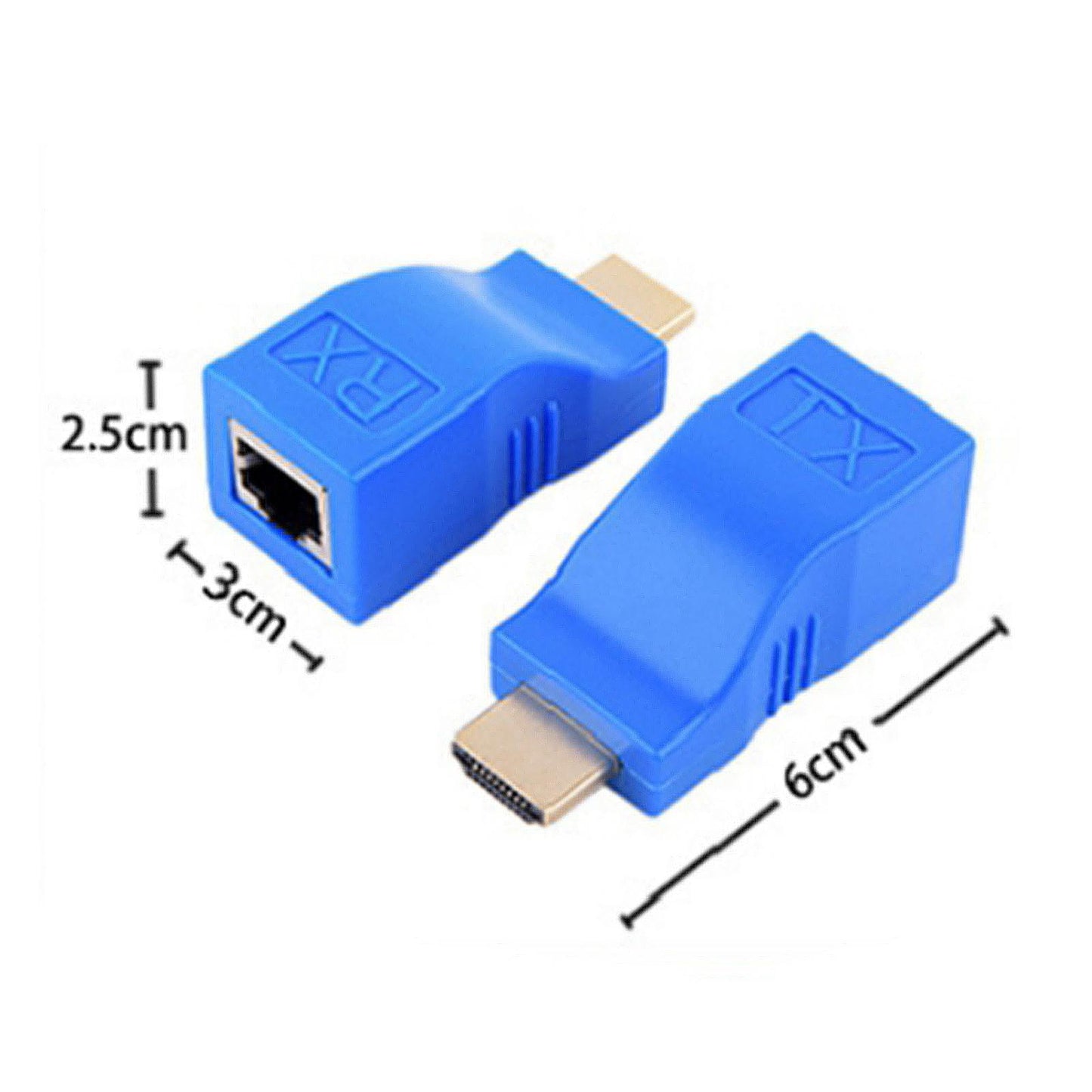 2 Pcs HDMI Extender to RJ45 Over Cat 5e/6 Network Ethernet 4K Adapter Blue