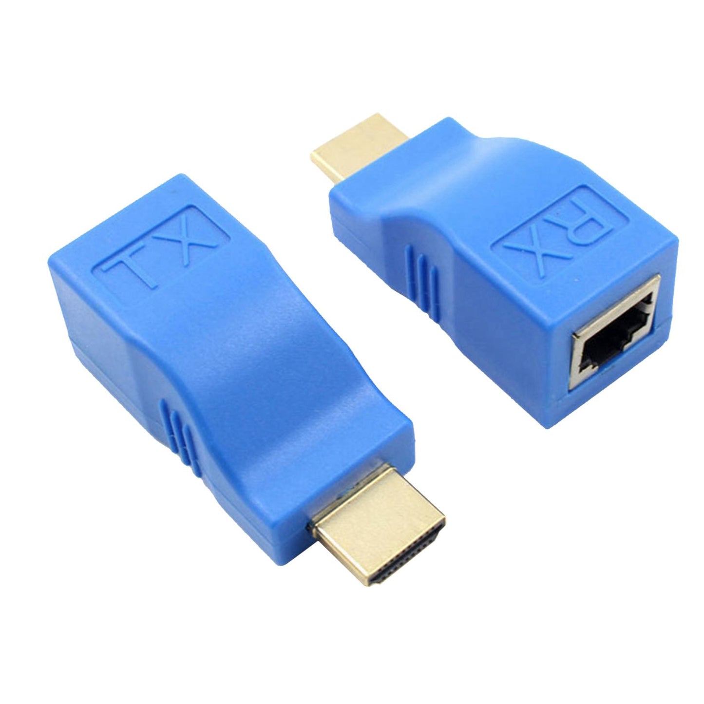 2 Pcs HDMI Extender to RJ45 Over Cat 5e/6 Network Ethernet 4K Adapter Blue