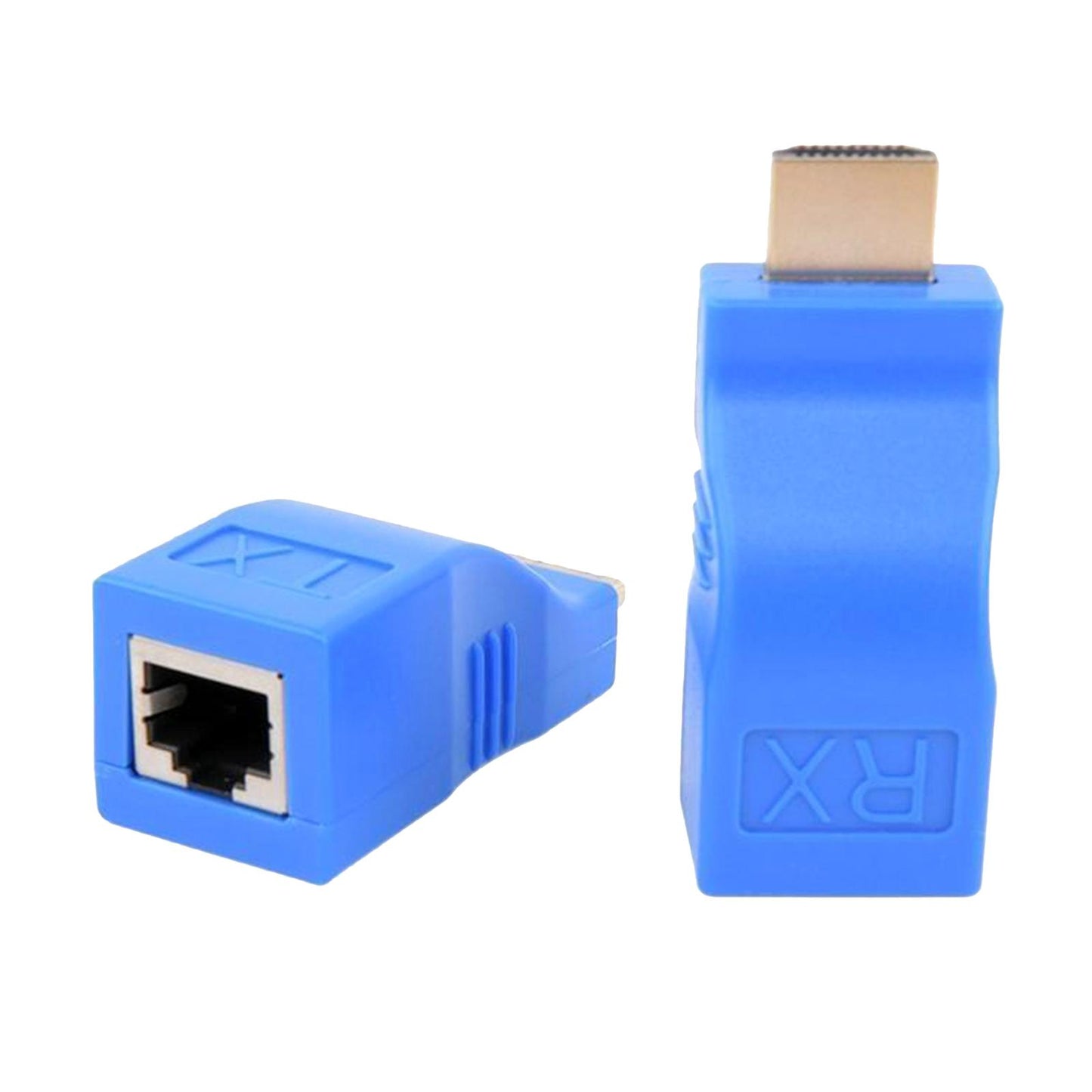 2 Pcs HDMI Extender to RJ45 Over Cat 5e/6 Network Ethernet 4K Adapter Blue