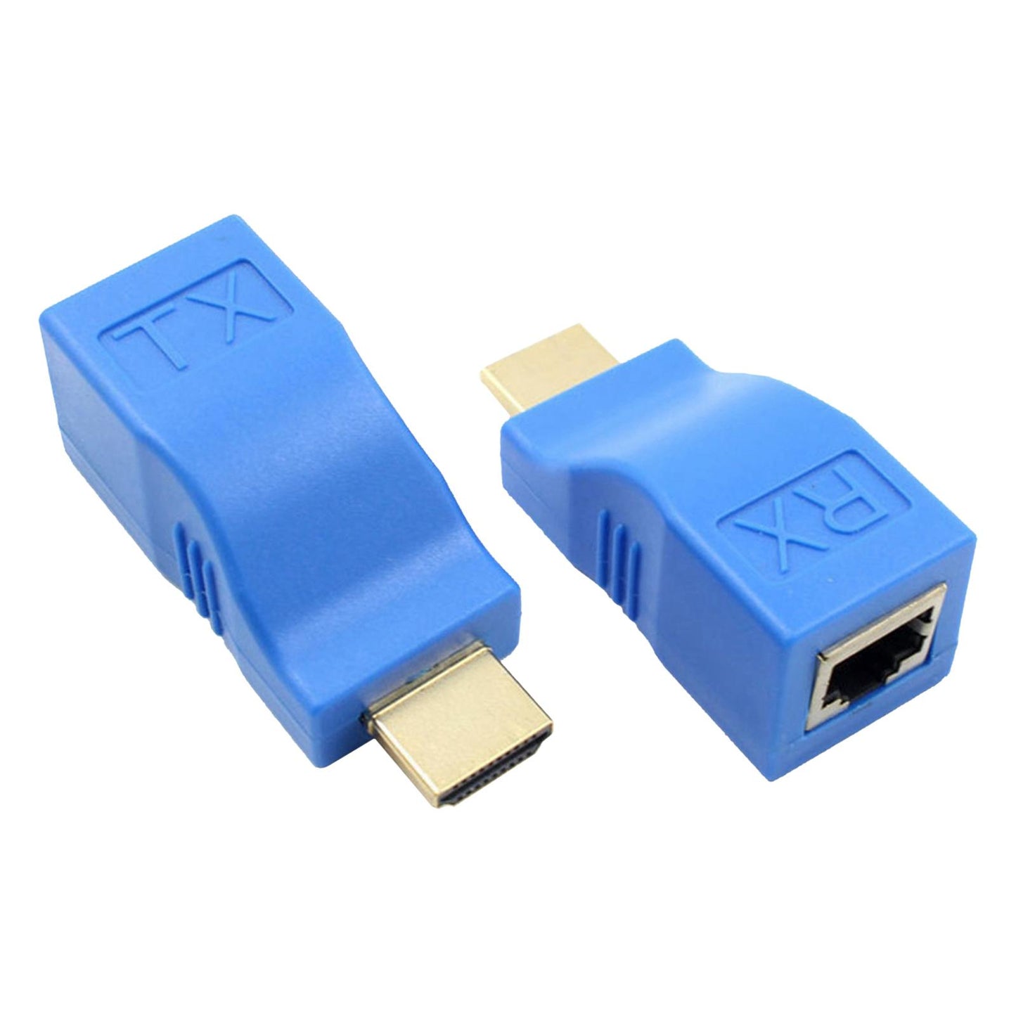 2 Pcs HDMI Extender to RJ45 Over Cat 5e/6 Network Ethernet 4K Adapter Blue