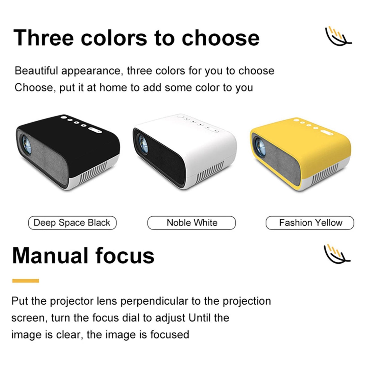 YG280 Mini Projector 1080P 80'' Display with LED HDMI AV USB AUX UK Black