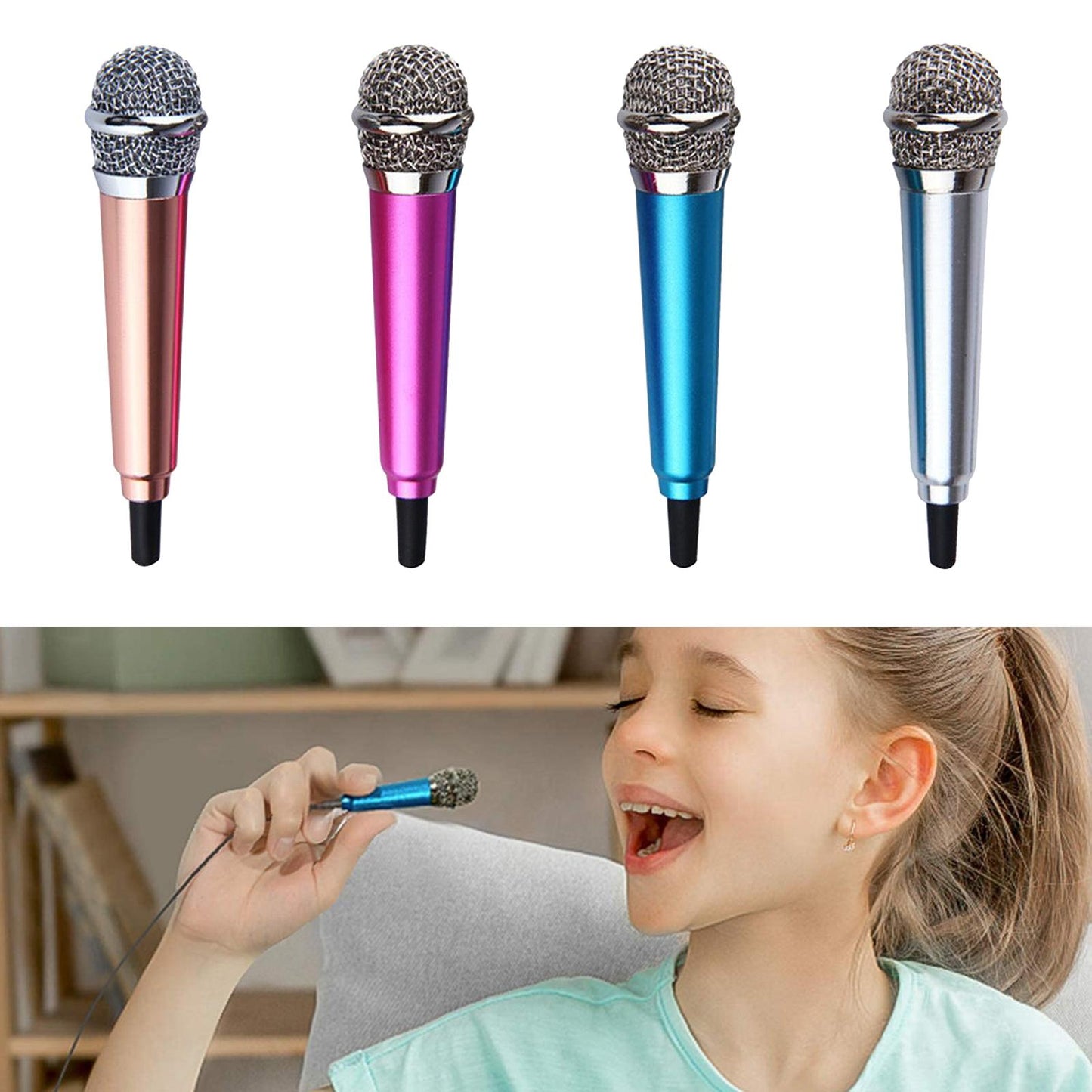 Portable Mini Karaoke Microphone Mic for Singing Voice Recording  Rose Gold