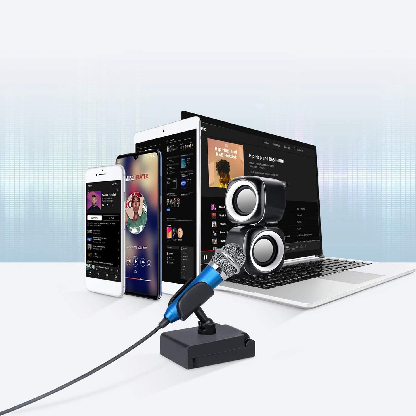 Portable Mini Karaoke Microphone Mic for Singing Voice Recording  Blue