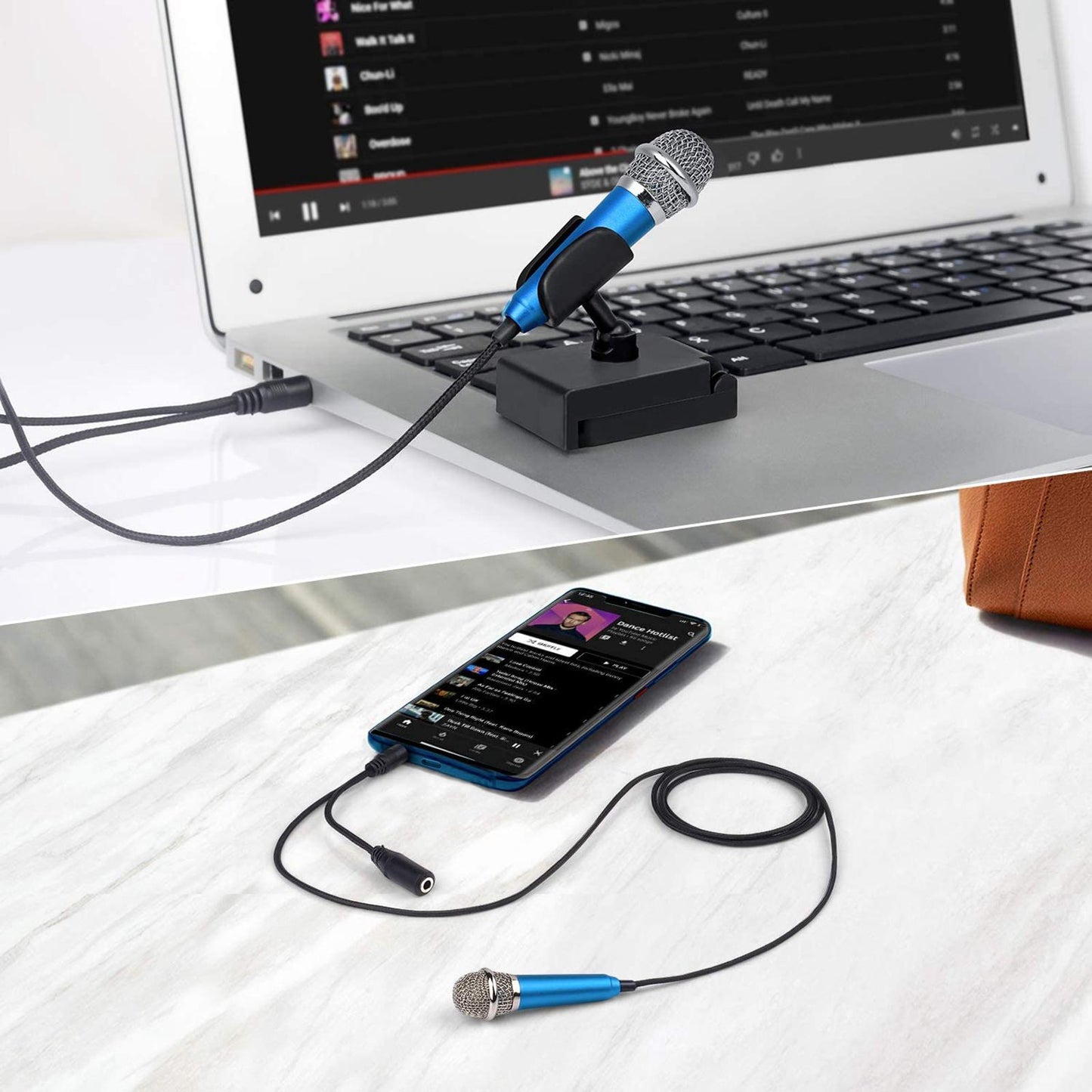 Portable Mini Karaoke Microphone Mic for Singing Voice Recording  Blue