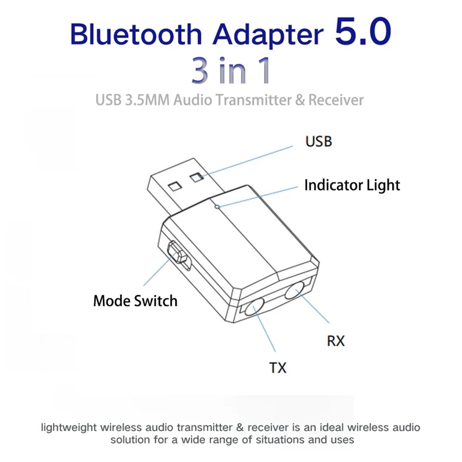 TV USB 3.5MM Bluetoooth Transmitter & Receiver Dongle for PC Computer white