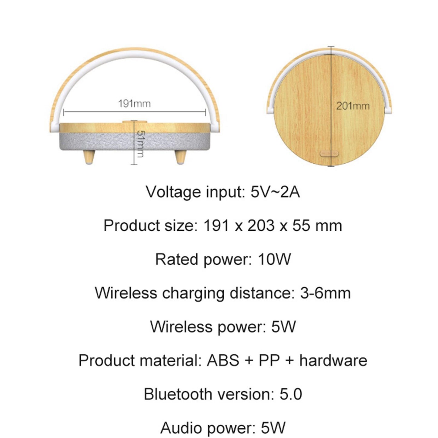Portable Bluetooth Speaker Wireless Charger USB Powered Lamp for Home Office Wood grain
