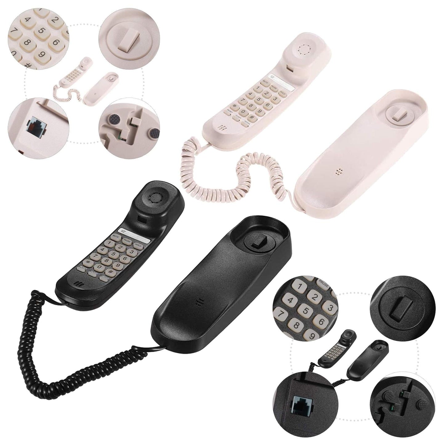 Wall Mount Desktop Corded Fixed Telephone Landline Wired Handset Phone Pink