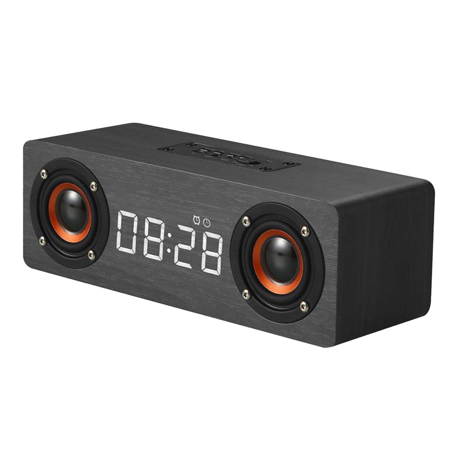 Stereo Sound Clock Soundbar Speaker for Home Office Computer Smartphone Work gray wood grain