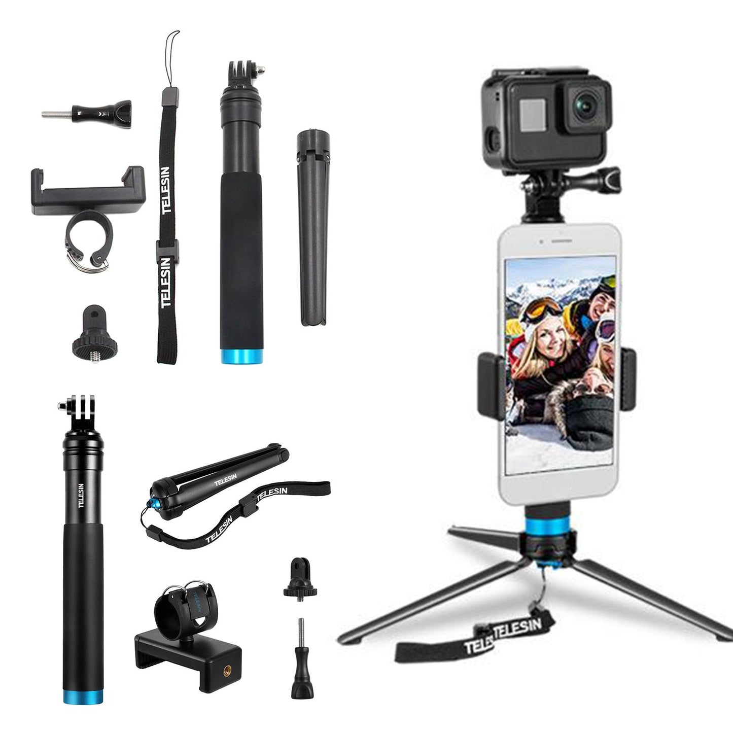 Premium Selfie Stick Adjustable Telescopic Rod Compatible for GoPro Hero Metal tripod