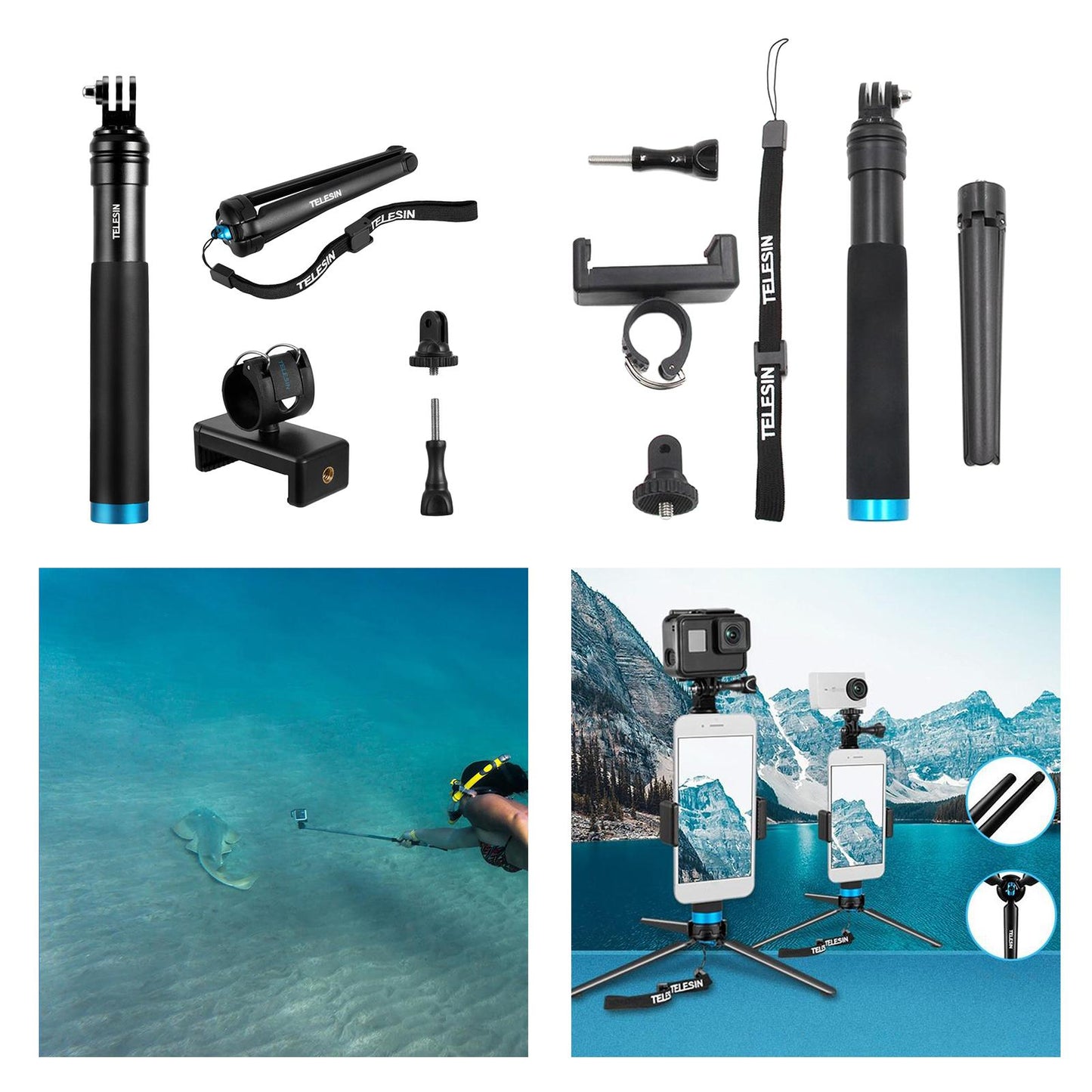 Premium Selfie Stick Adjustable Telescopic Rod Compatible for GoPro Hero Metal tripod