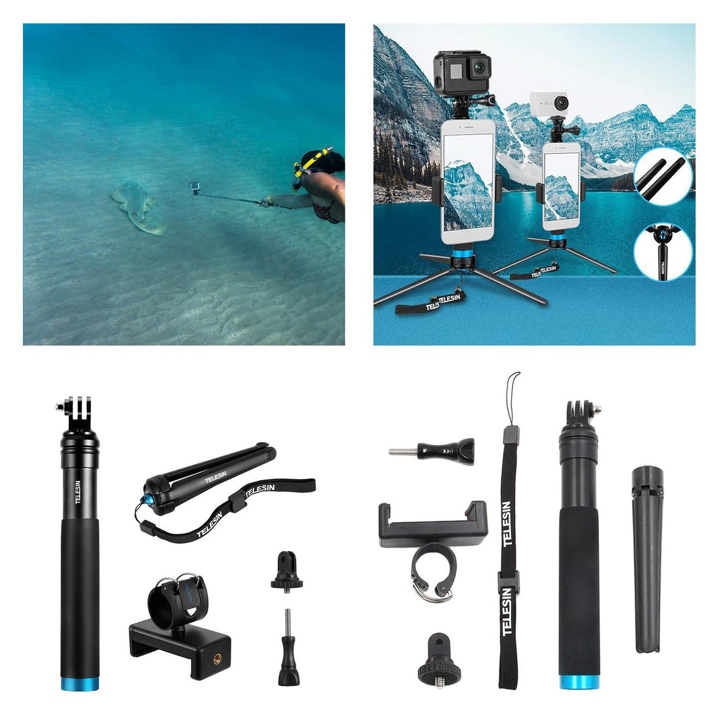 Premium Selfie Stick Adjustable Telescopic Rod Compatible for GoPro Hero Metal tripod