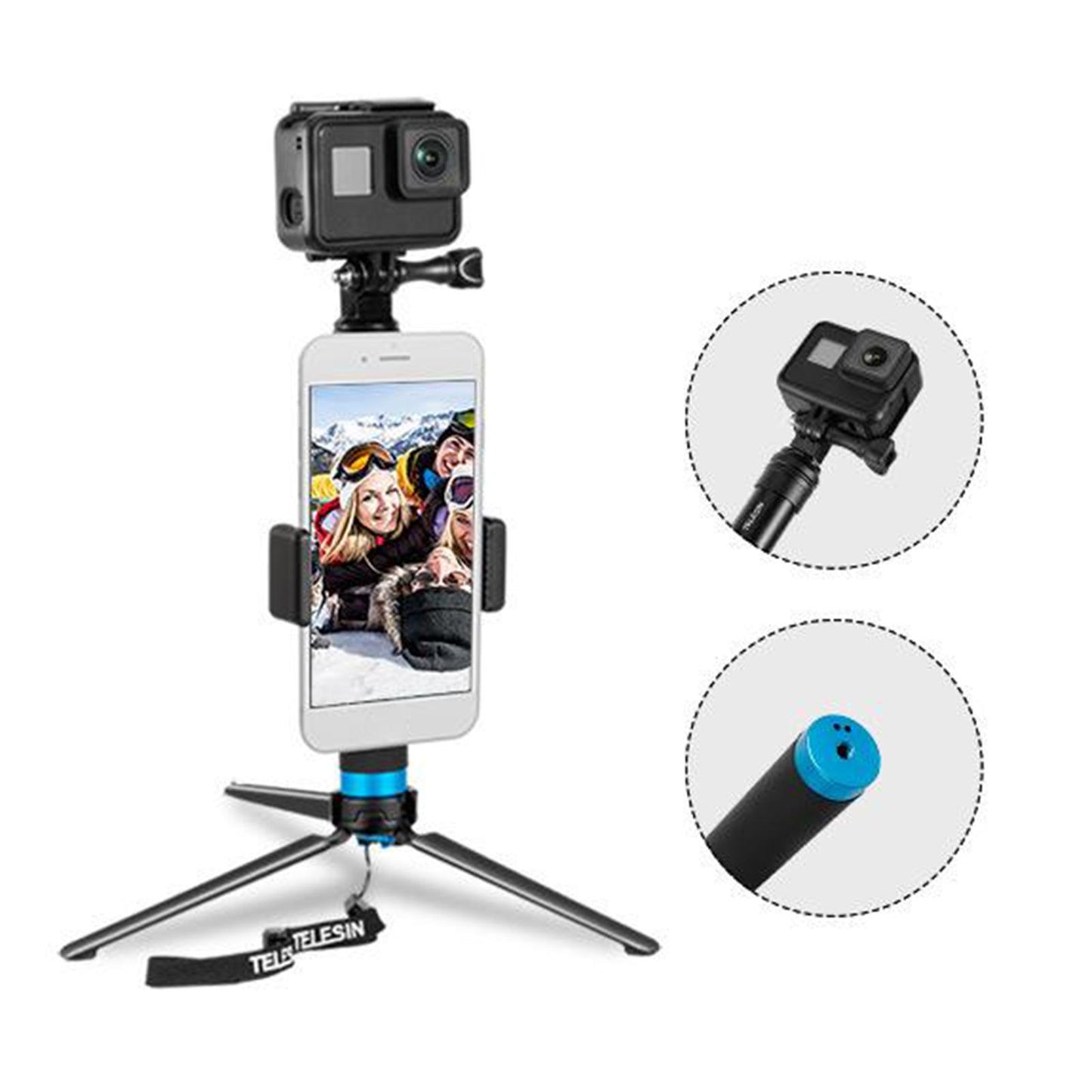 Premium Selfie Stick Adjustable Telescopic Rod Compatible for GoPro Hero Plastic tripod