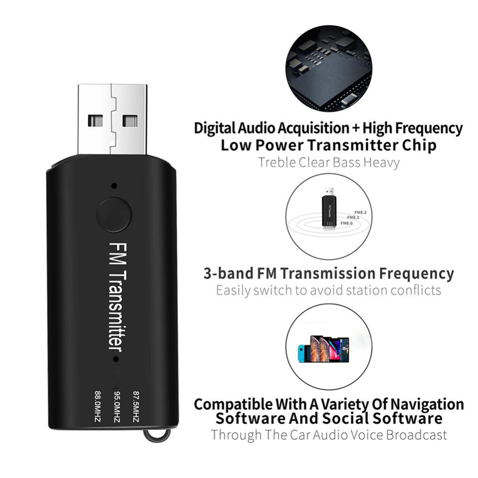 Bluetooth 5.0 Transmitter and Receiver FM AUX Adapter For TV Car PC  black