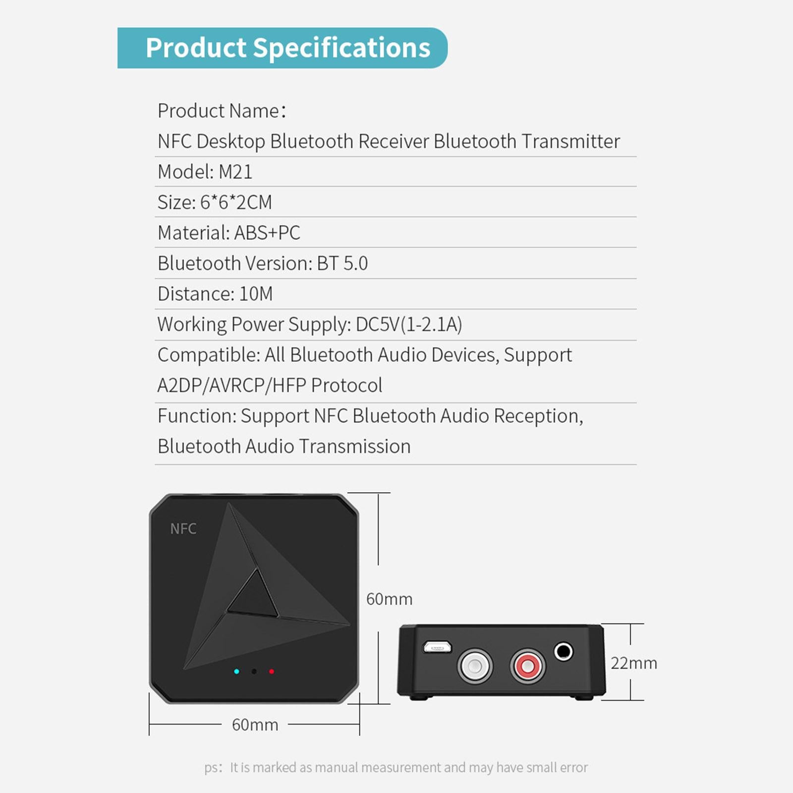 Plug&Play Bluetooth Receiver with 3.5mm Jack for Home Stereo HiFi Music
