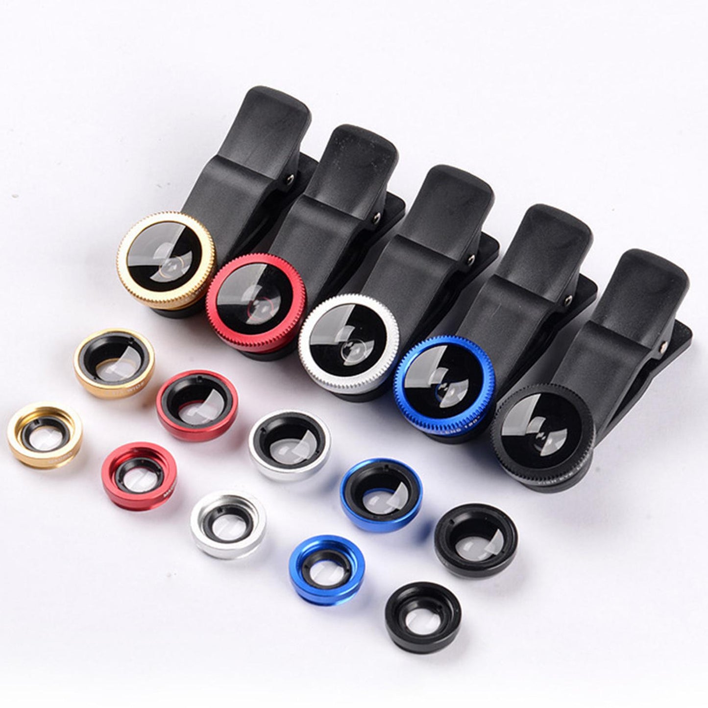 3 in 1 Phone Lens Clip-On Fisheye Lens Wide Angle Lens Macro Lens Red