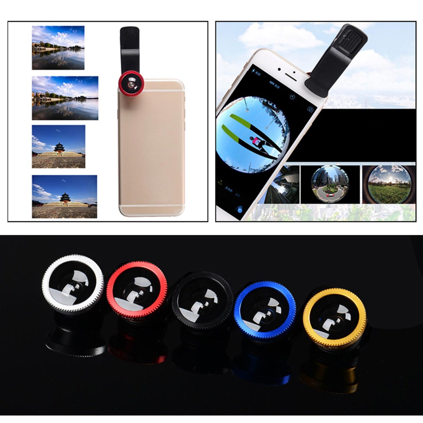 3 in 1 Phone Lens Clip-On Fisheye Lens Wide Angle Lens Macro Lens Red