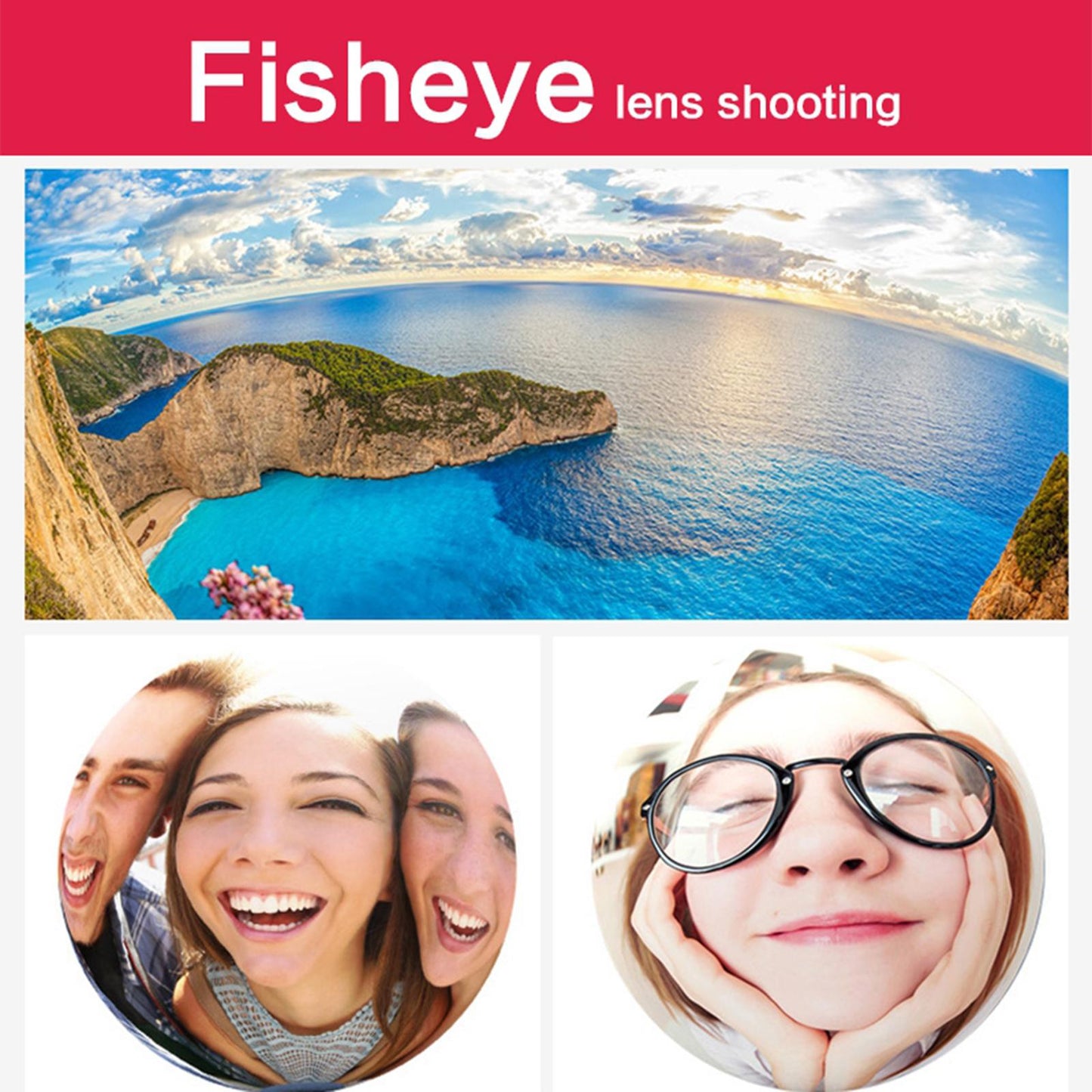3 in 1 Phone Lens Clip-On Fisheye Lens Wide Angle Lens Macro Lens Red