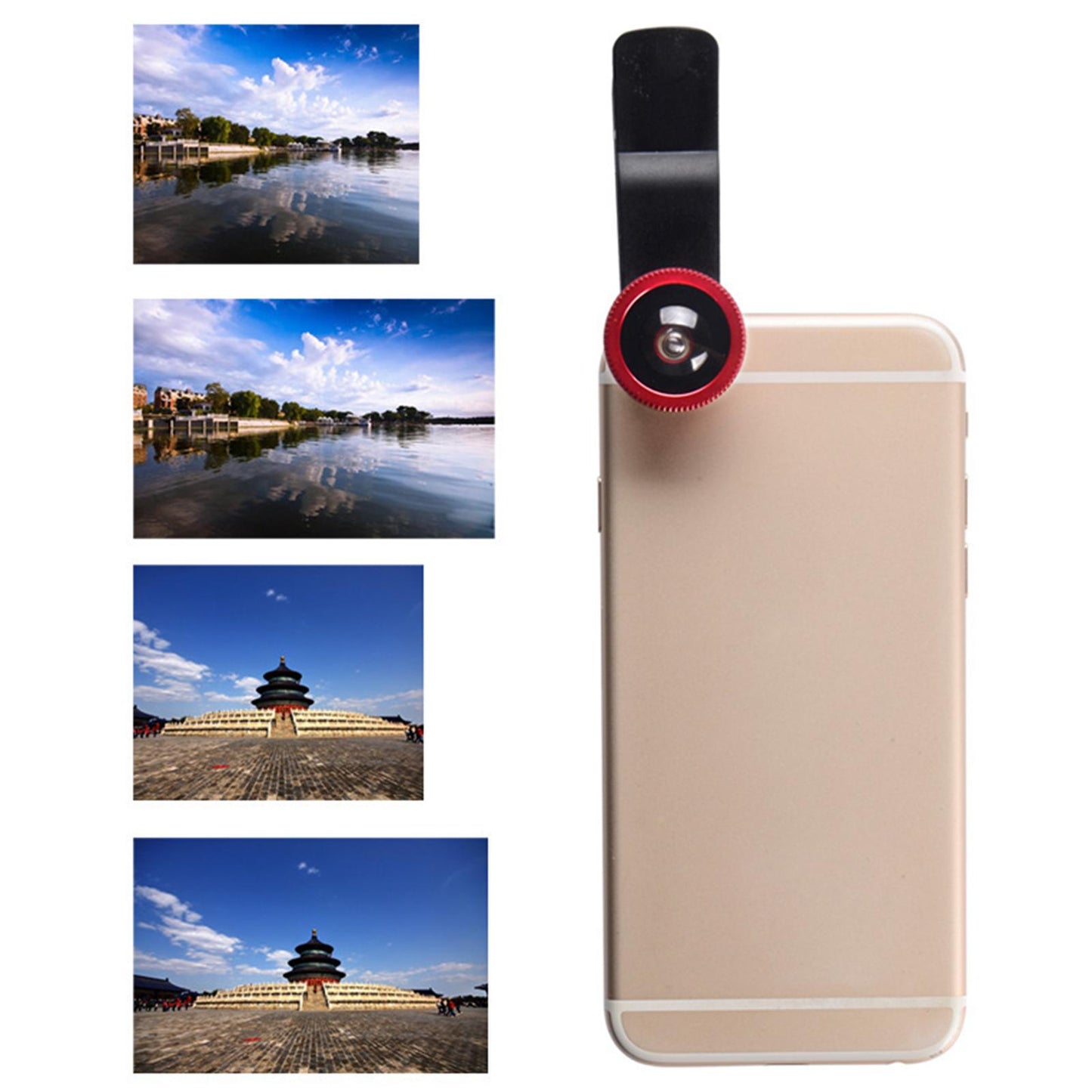 3 in 1 Phone Lens Clip-On Fisheye Lens Wide Angle Lens Macro Lens Red