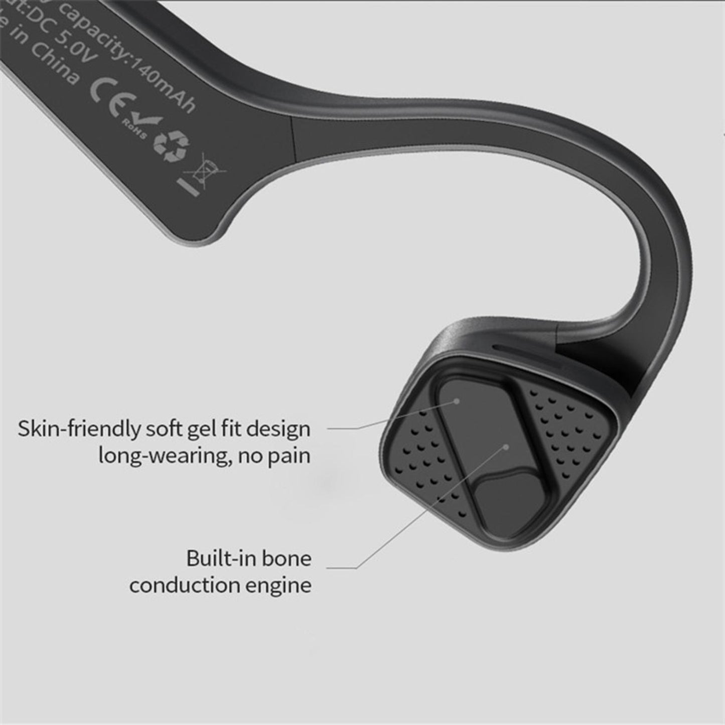 Bone Conduction Headset Bluetooth Wireless Outdoor Open Ear Headphones Black