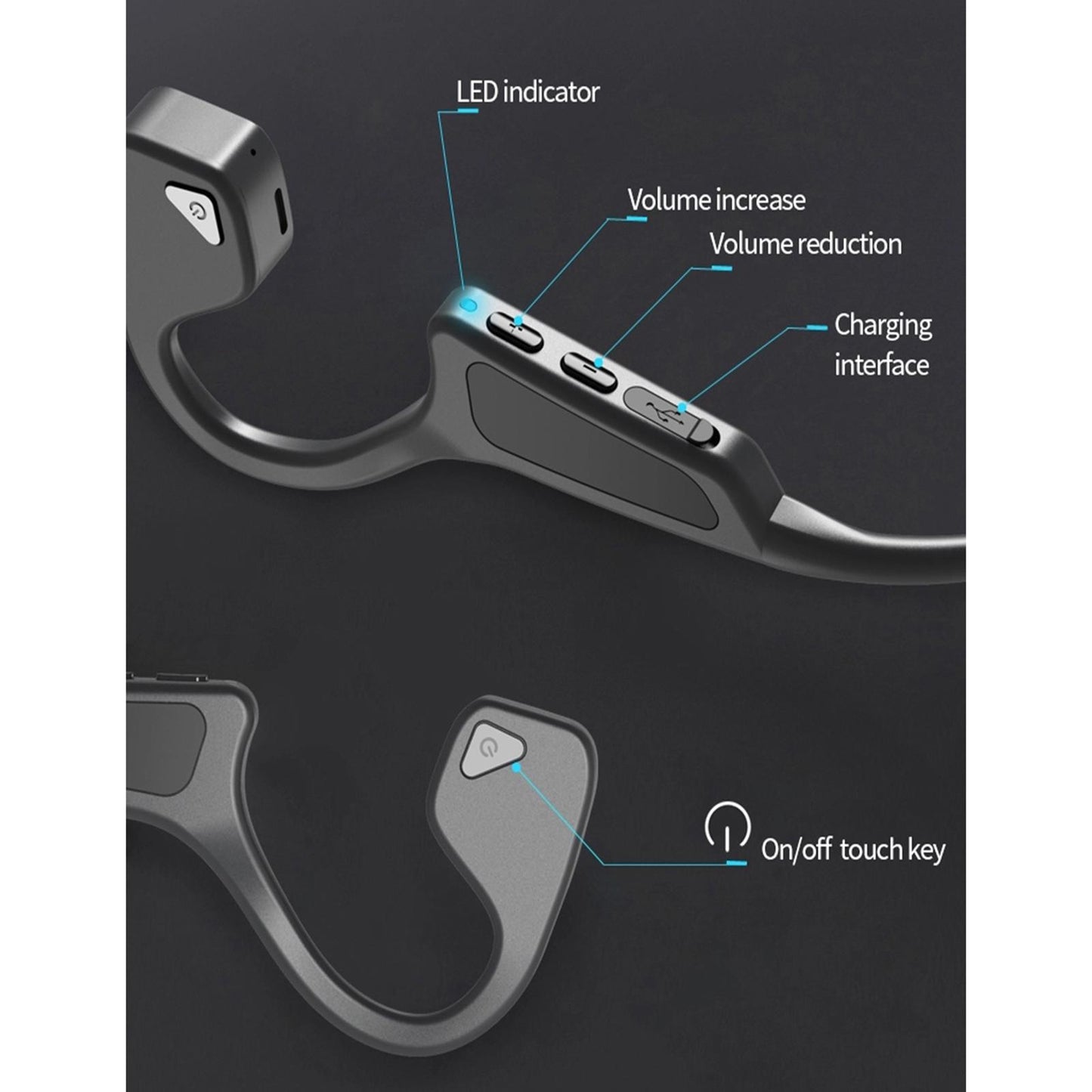 Bone Conduction Headset Bluetooth Wireless Outdoor Open Ear Headphones Blue