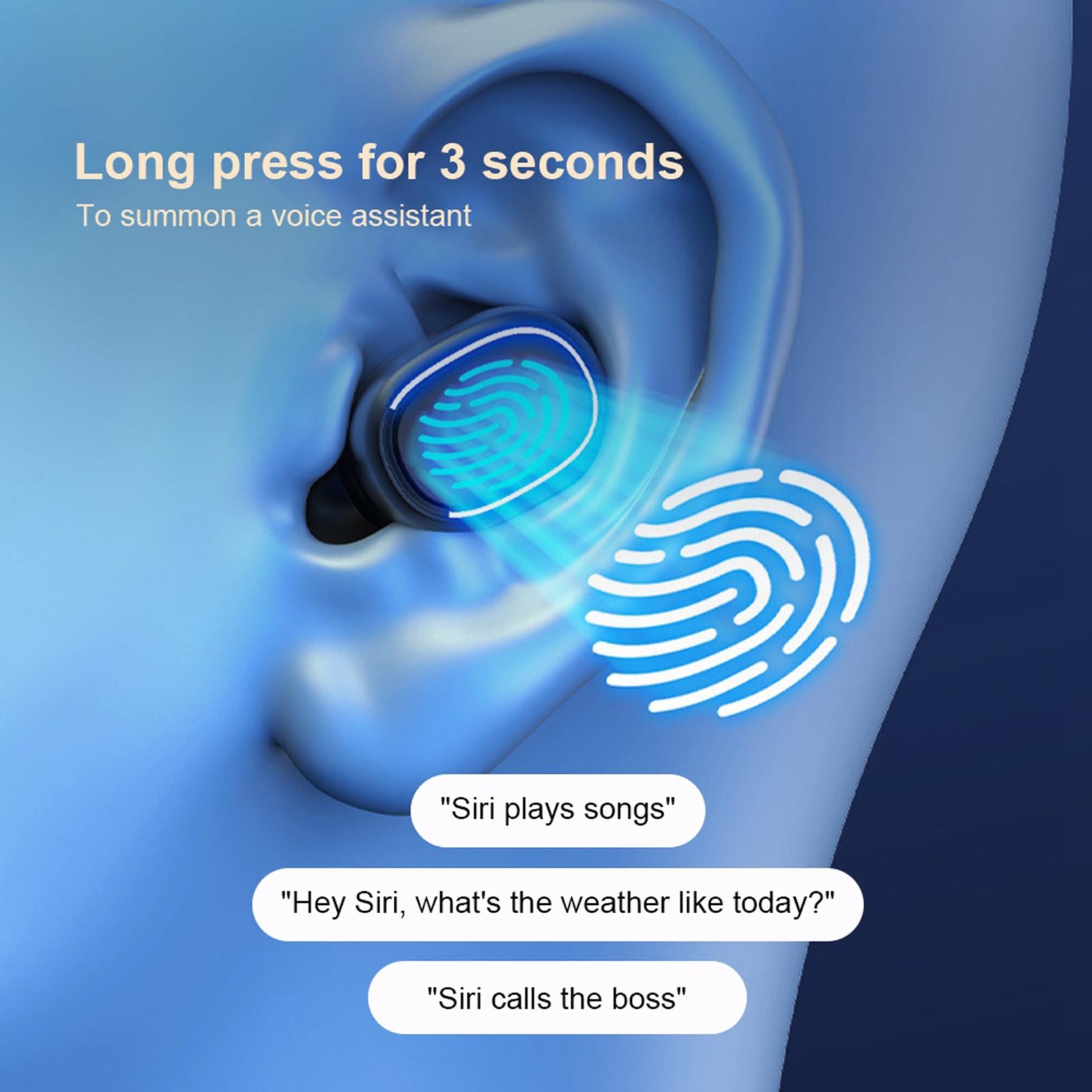 Bluetooth 5.2 TWS Earbuds TWS Headphones Stereo In Ear Touch Control Blue