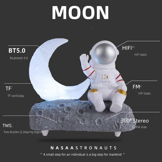 Moon Light Astronaut Bluetooth Speaker Rich Bass for Children Girls Party Silver grey