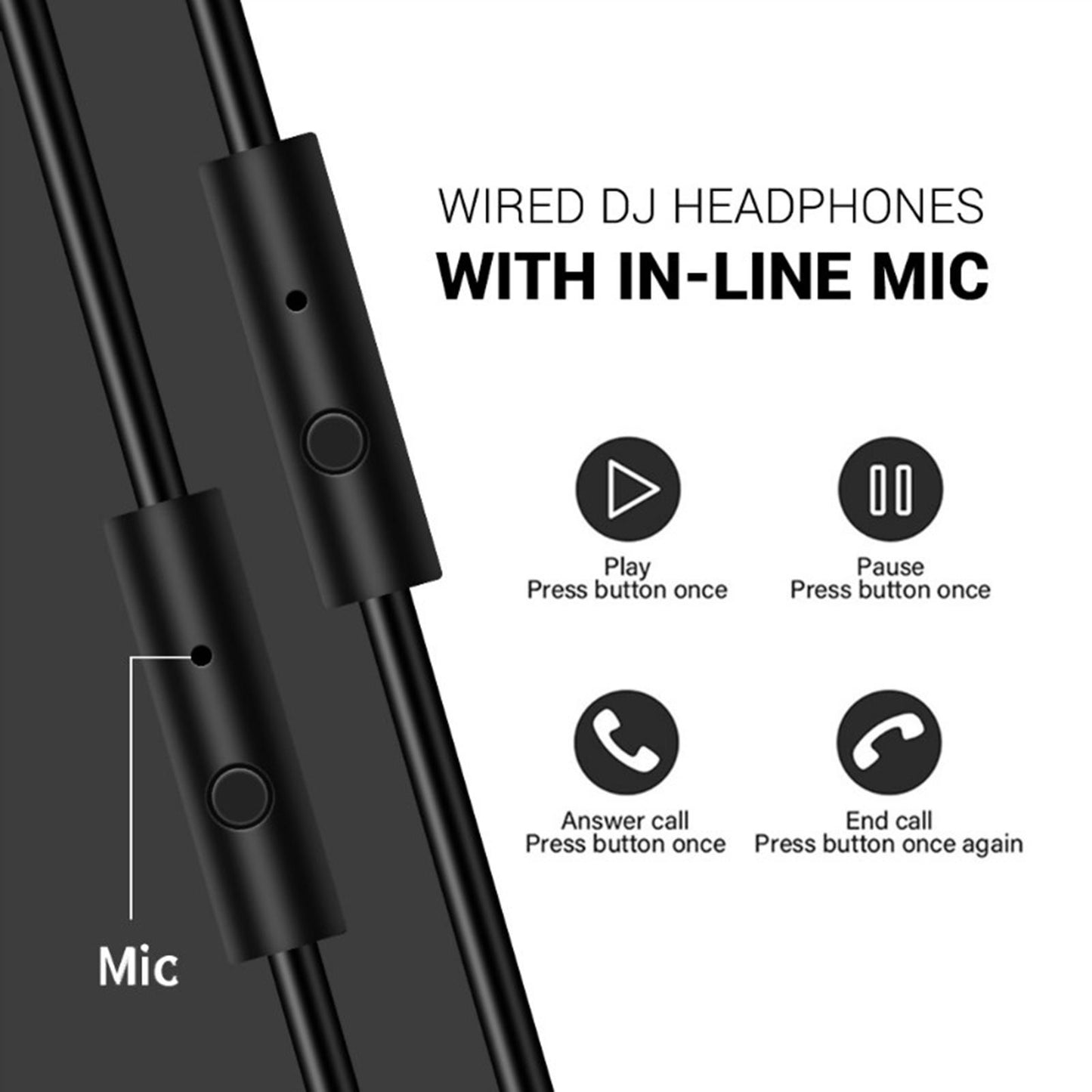 Over Ear DJ Stereo Wired Headphone Headsets for Studio Grey