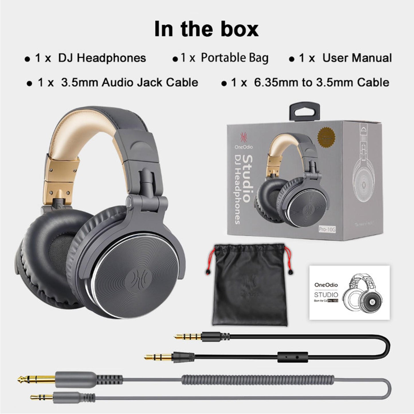 Over Ear DJ Stereo Wired Headphone Headsets for Studio Grey