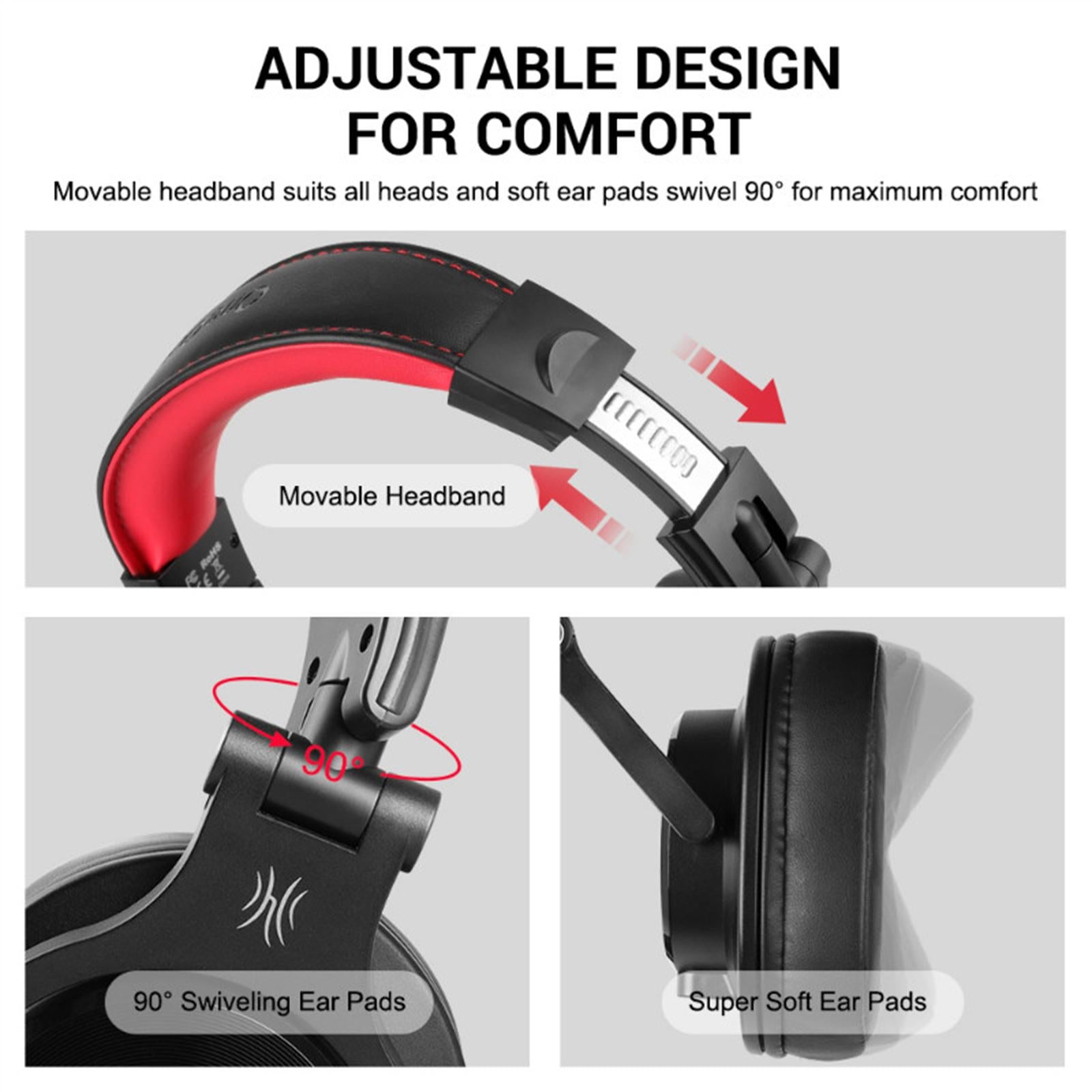 A71 Over-Ear Wired Headphones Studio Monitor Headsets with Mic Black Red B