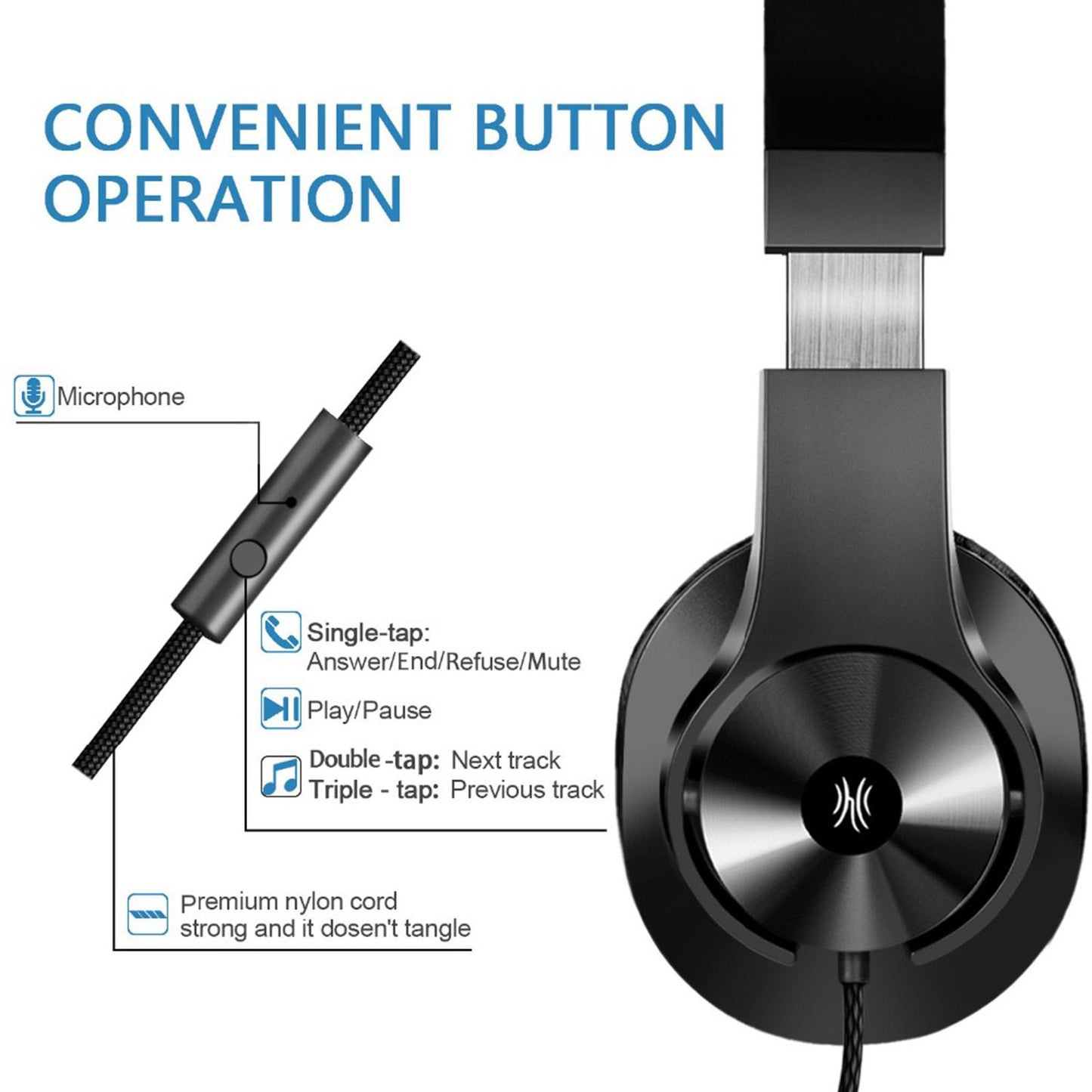 Wired Headphones Over Ear Headset w/ Microphone Stereo Bass Earphone