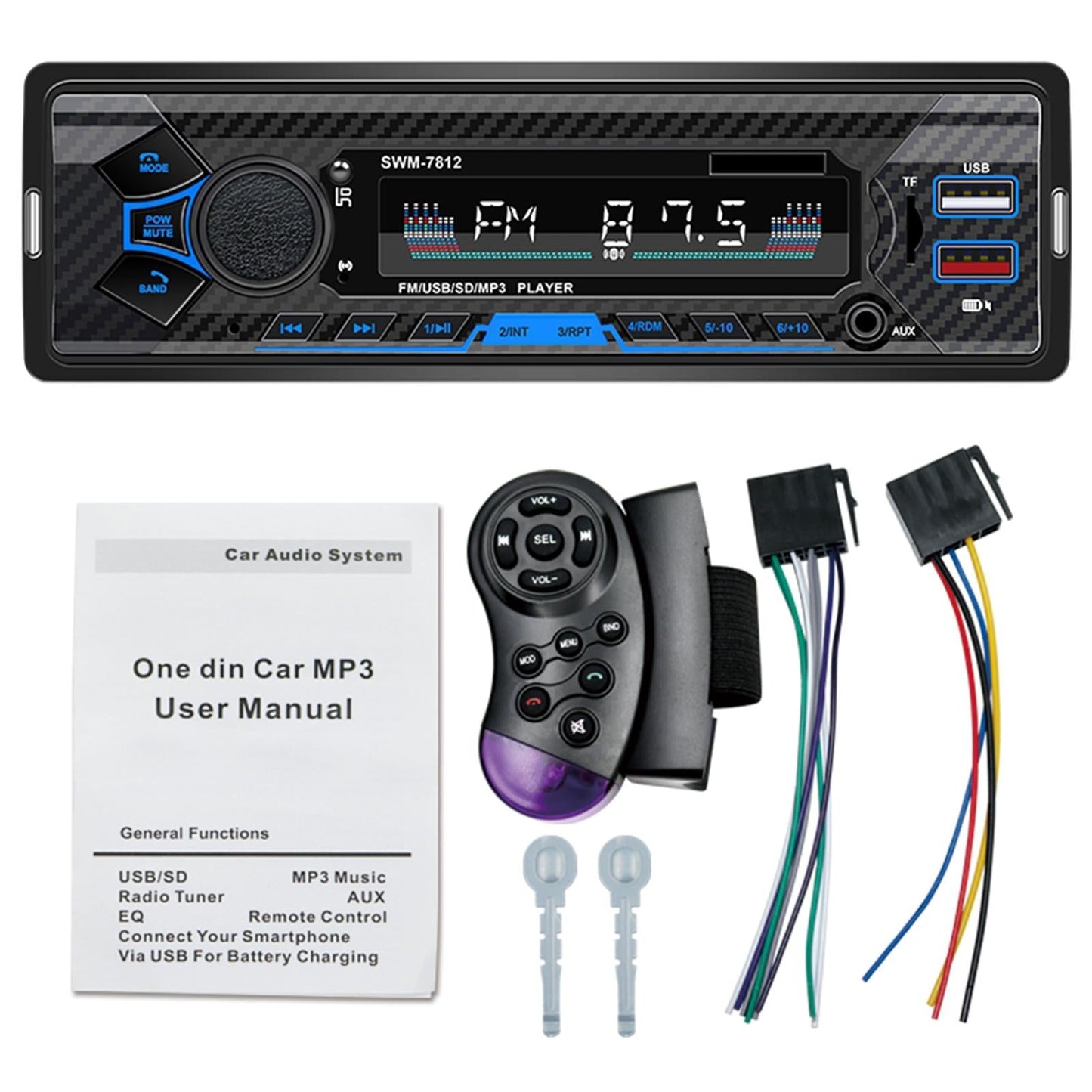 Car 12V FM Radio Bluetooth USB MP3 Player Receiver with Remote Control