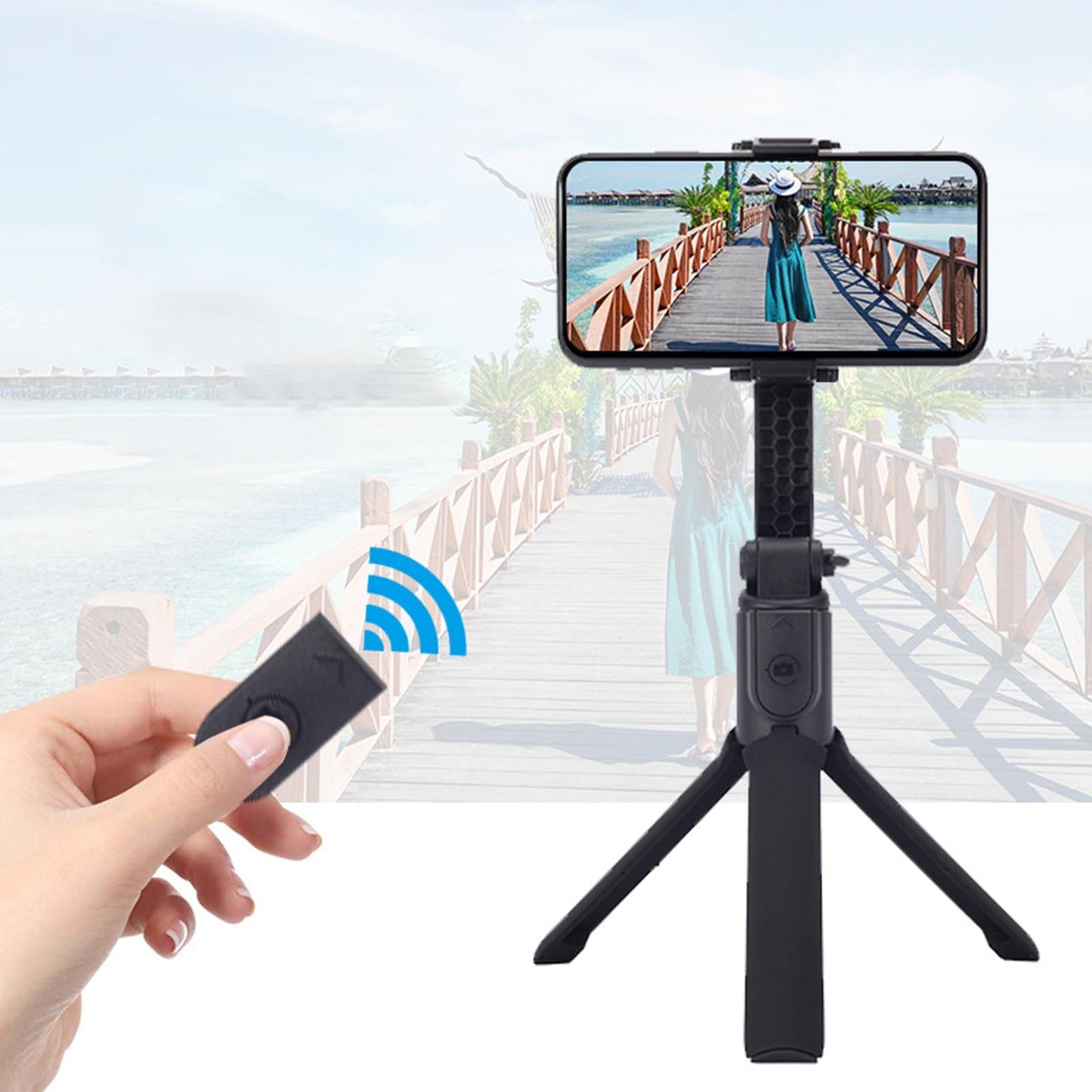 Extendable Handheld Gimbal Stabilizer Pan-tilt Tripod with Remote Black