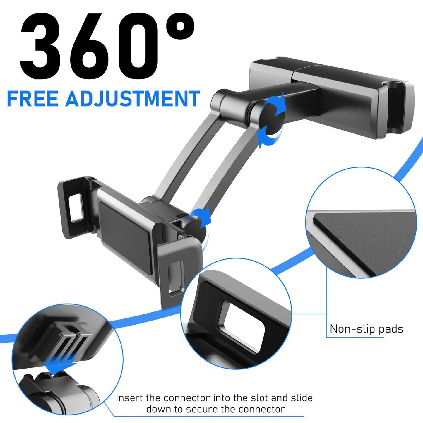 Universal Car Headrest Seat Holder Mount for 4.7-12.3 Phone Tablets Black"