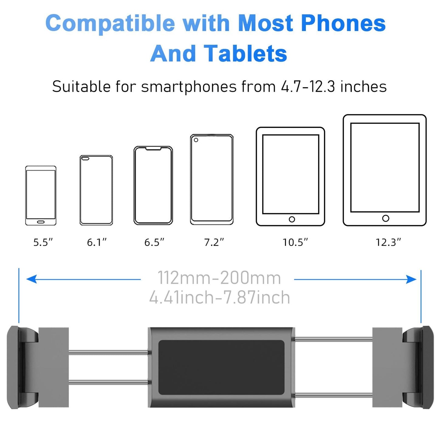 Universal Car Headrest Seat Holder Mount for 4.7-12.3 Phone Tablets Black"
