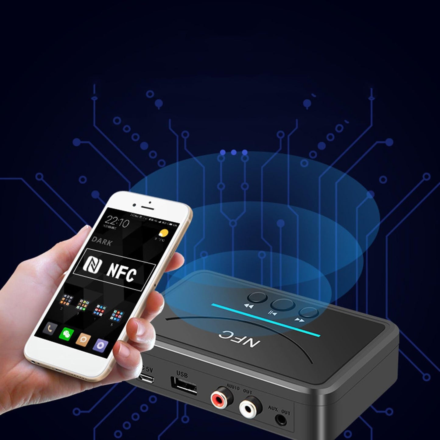NFC Wireless Bluetooth 5.0 Audio Receiver Adapter for Car Stereo Black