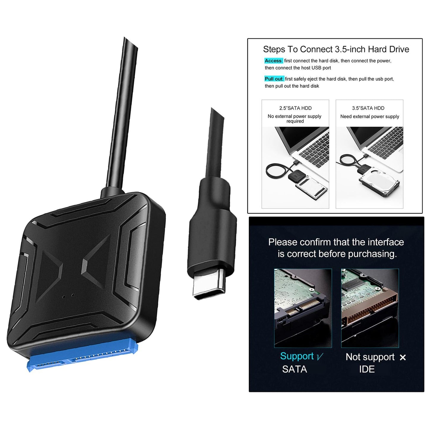 SATA to USB 3.0 Adapter Cable Converter Type C