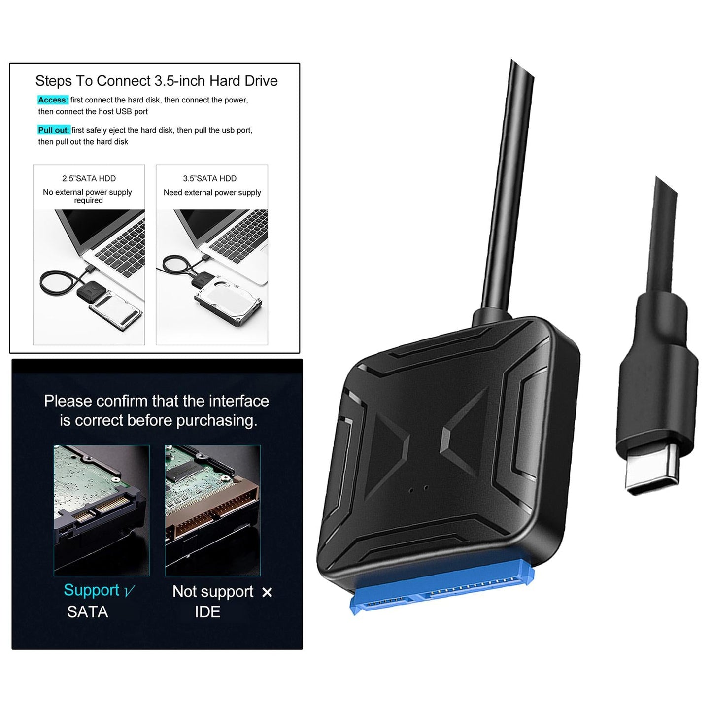 SATA to USB 3.0 Adapter Cable Converter Type C