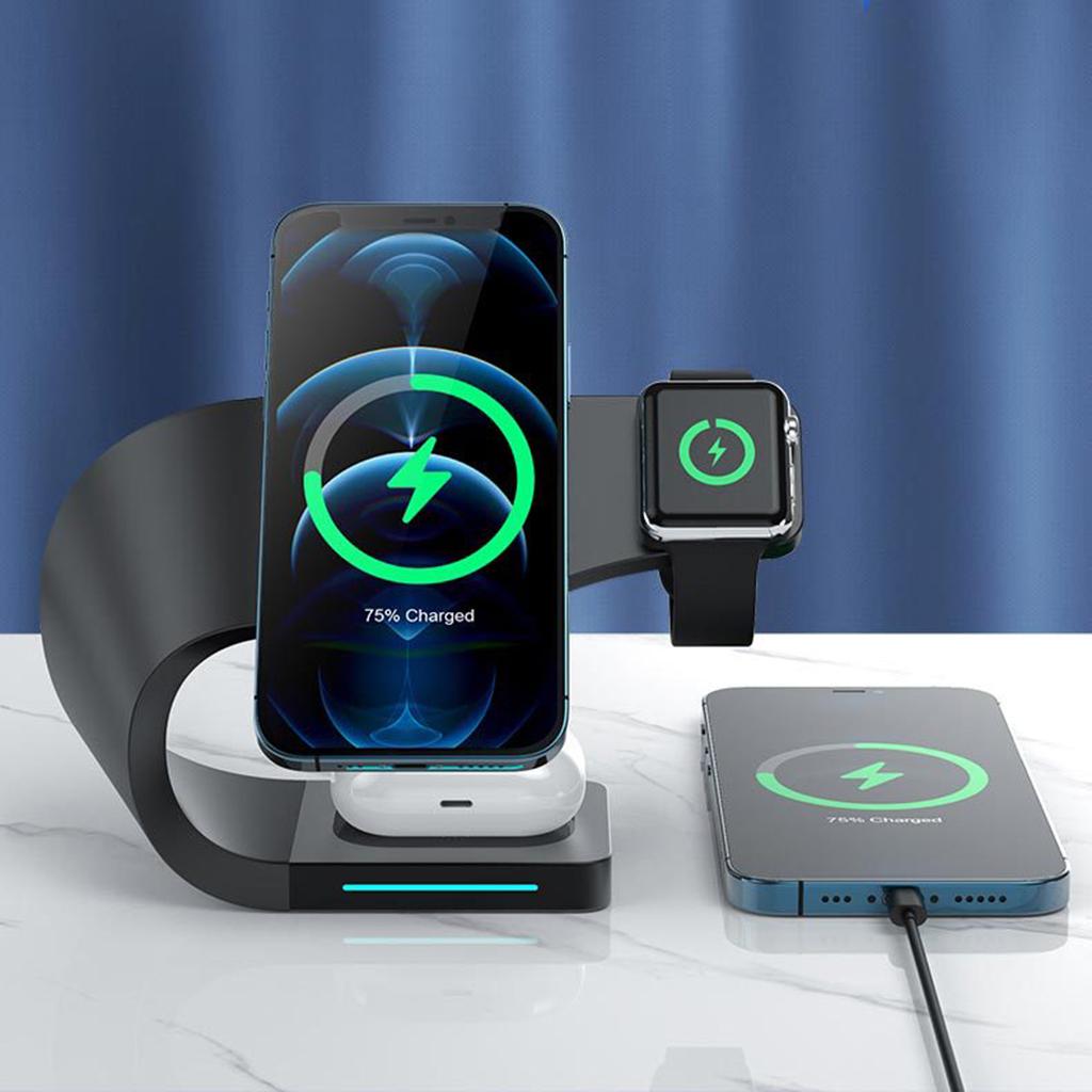 4 IN 1 Wireless Charger Dock Stand For iPhone 12 11 Pro XS MAX XR X 8 Black