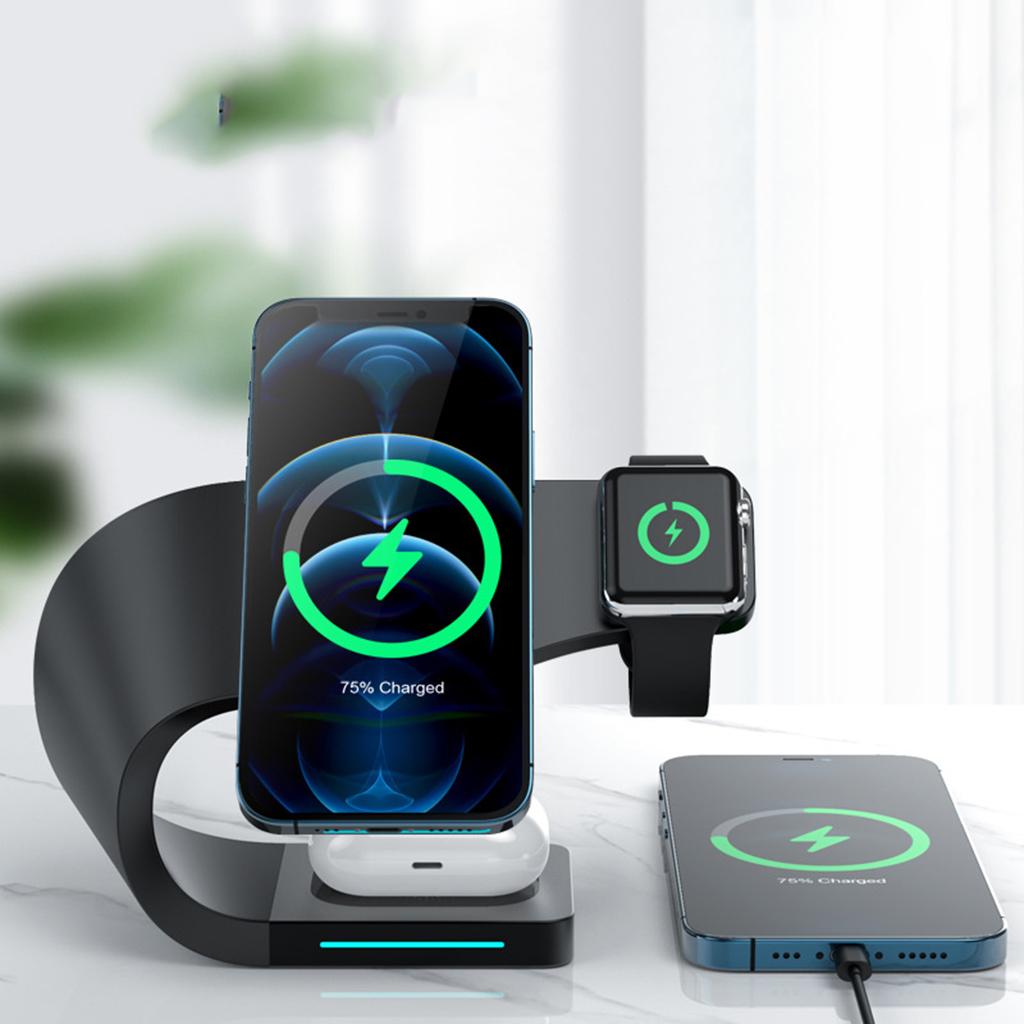 4 IN 1 Wireless Charger Dock Stand For iPhone 12 11 Pro XS MAX XR X 8 Black