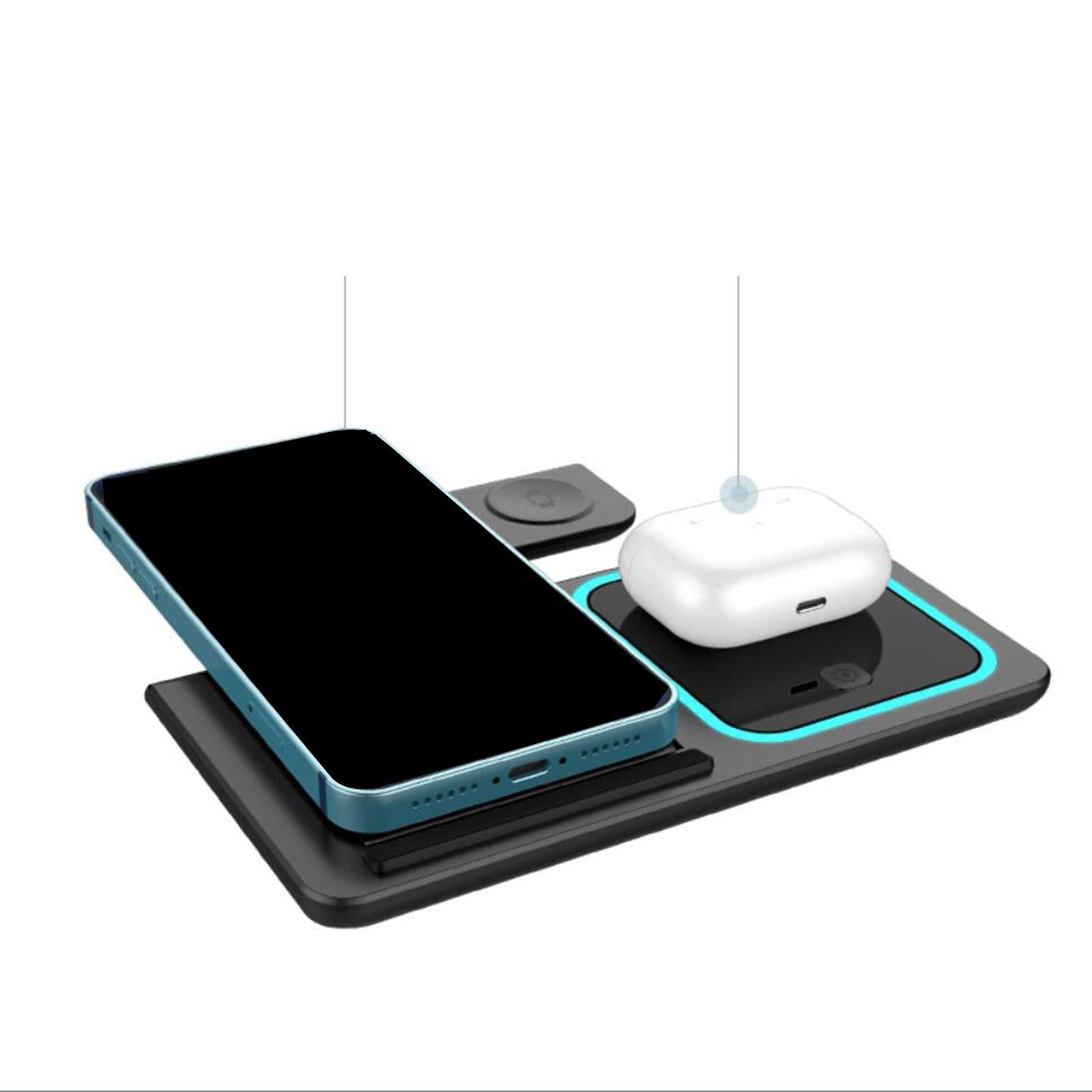 3in1 Qi Wireless Fast Charger Dock Stand For iwatch Smartphone Earbuds Black