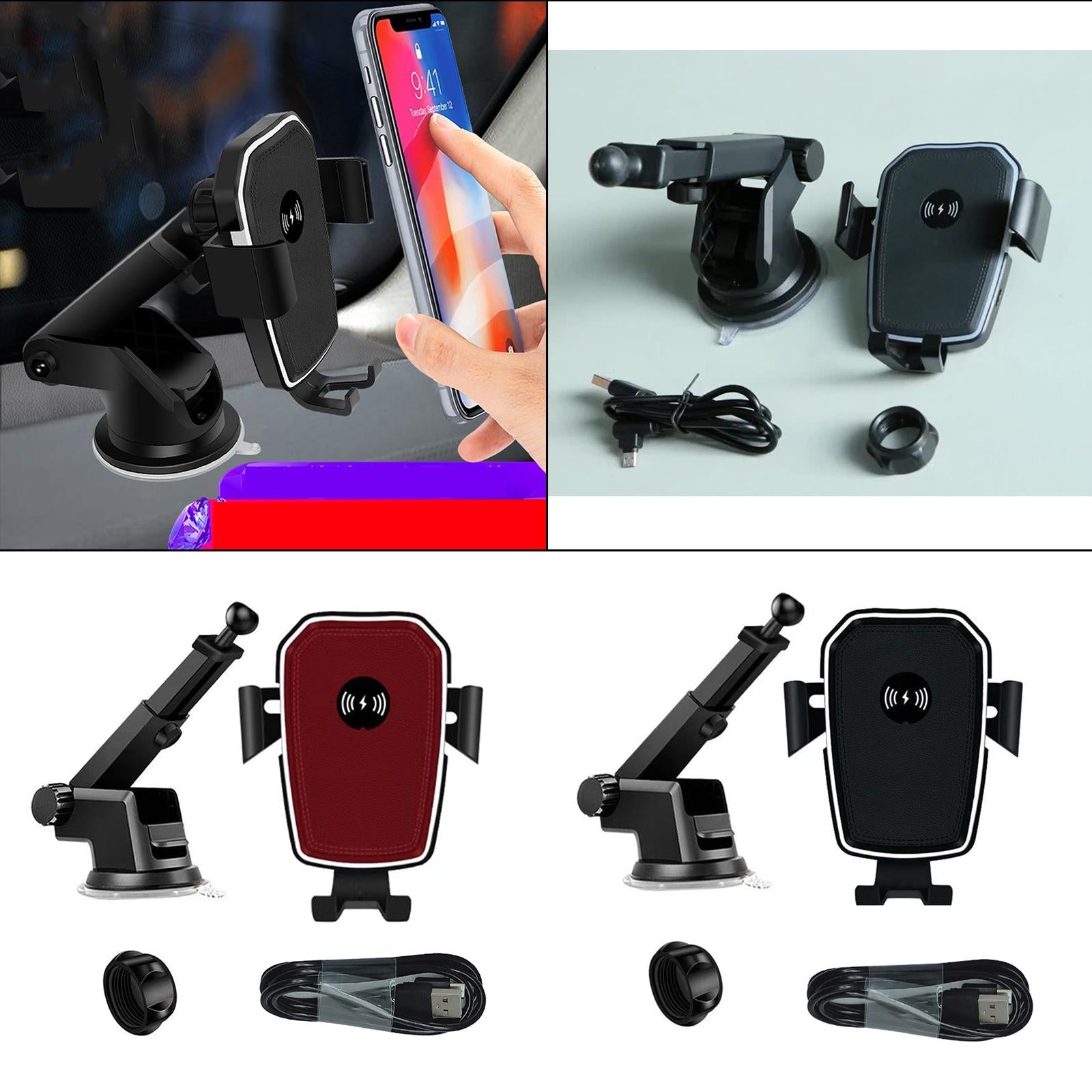 2 in1 Car Charger 10W Fast Charging Car Holder Mount Phone Holder for Phone Black