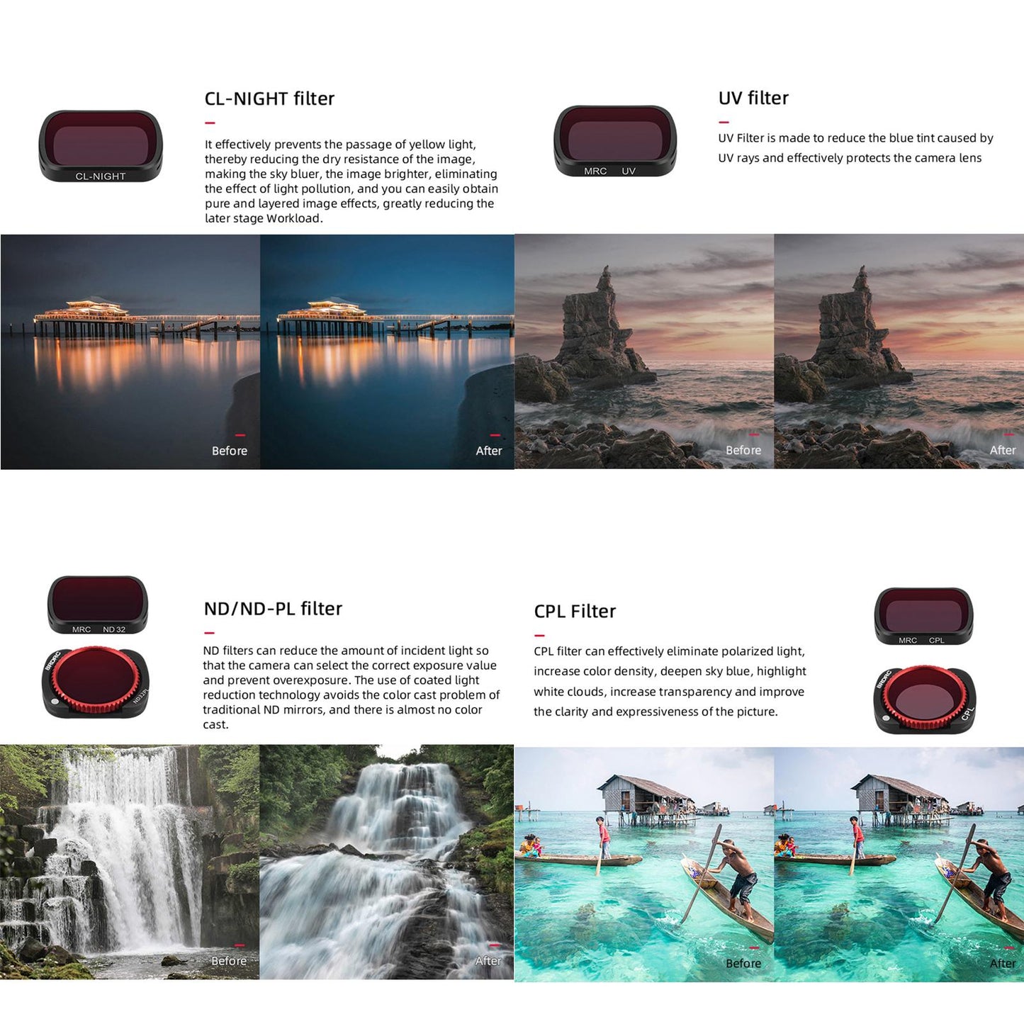 4-pack Lens Filter Kit Replaces for DJI POCKET 2 UV CPL ND8 ND16 ND32