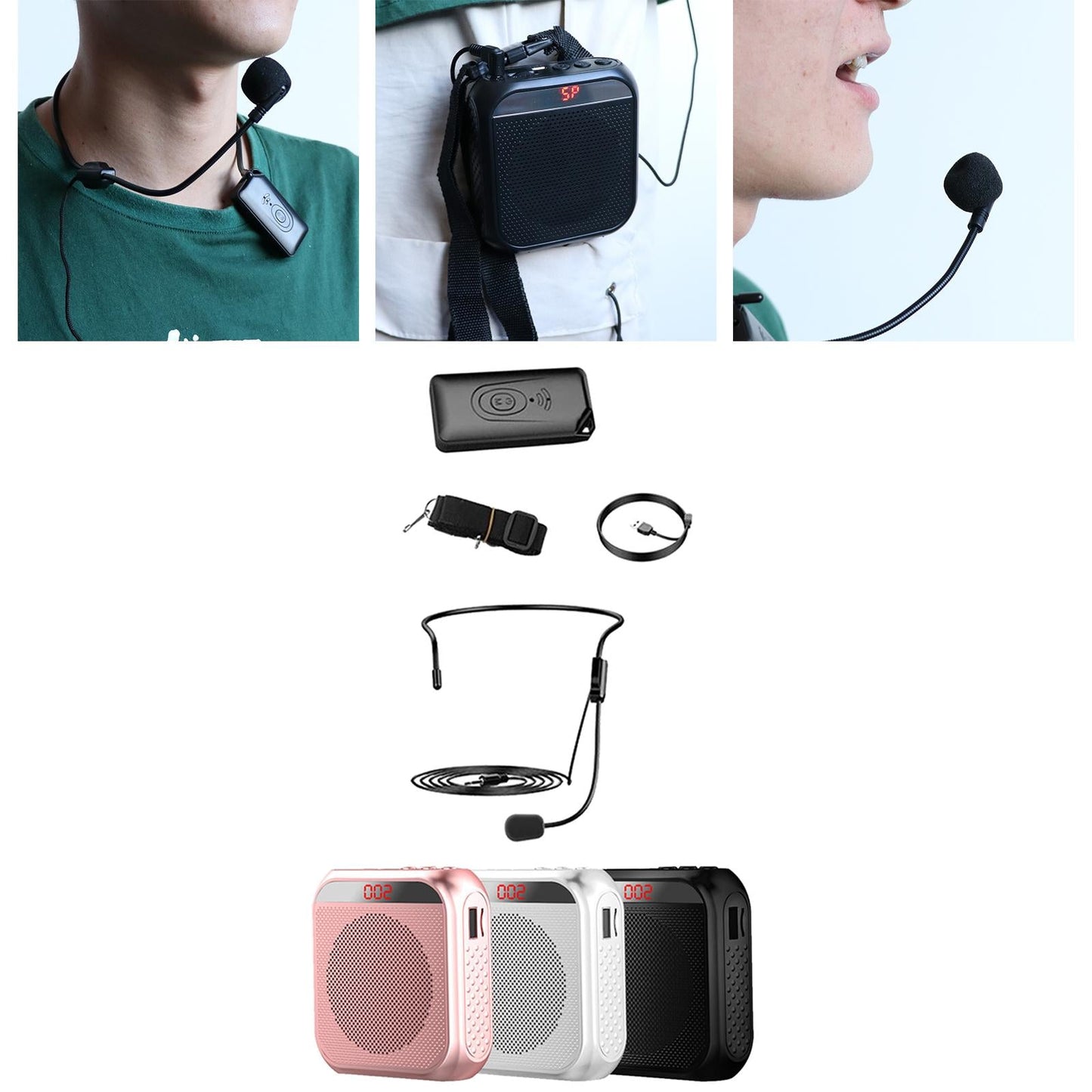 Portable Voice Amplifier Booster Megaphone w/Microphone Headset  Black