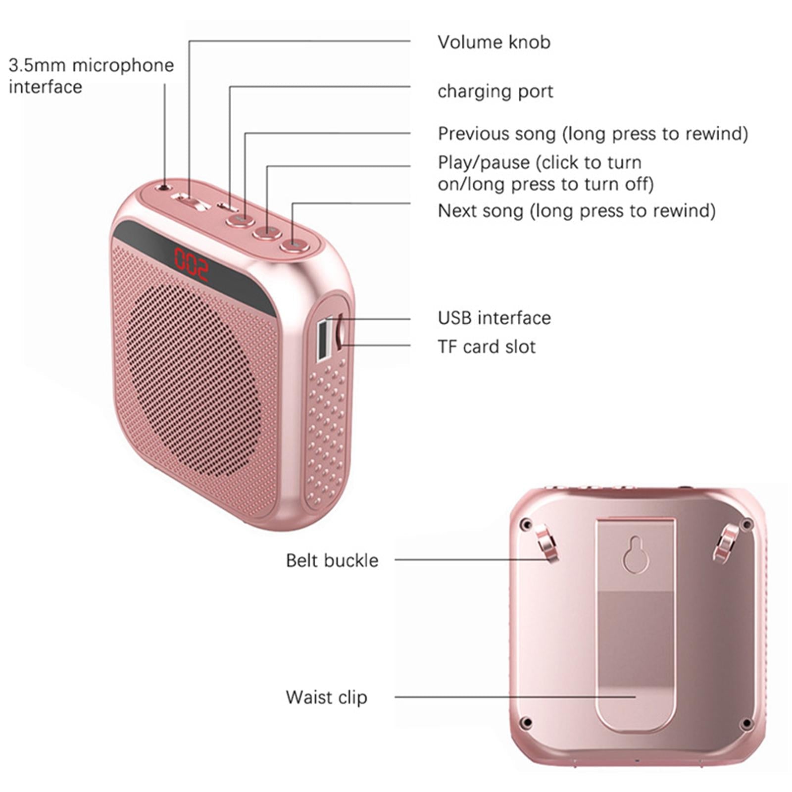 Portable Voice Amplifier Booster Megaphone w/Microphone Headset   Rose Gold